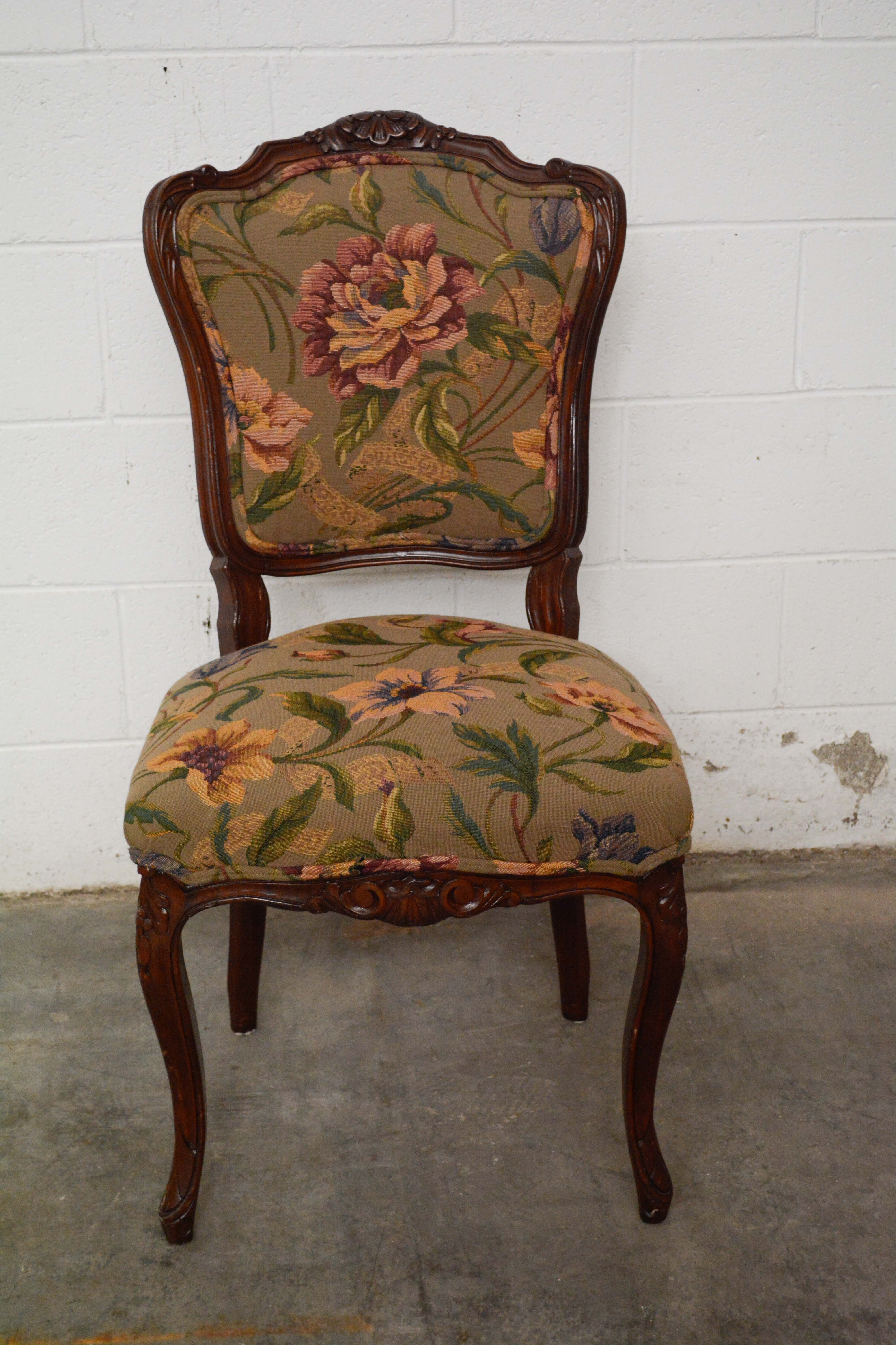 French Provincial Style Walnut Dining Chairs Set, 20th Century