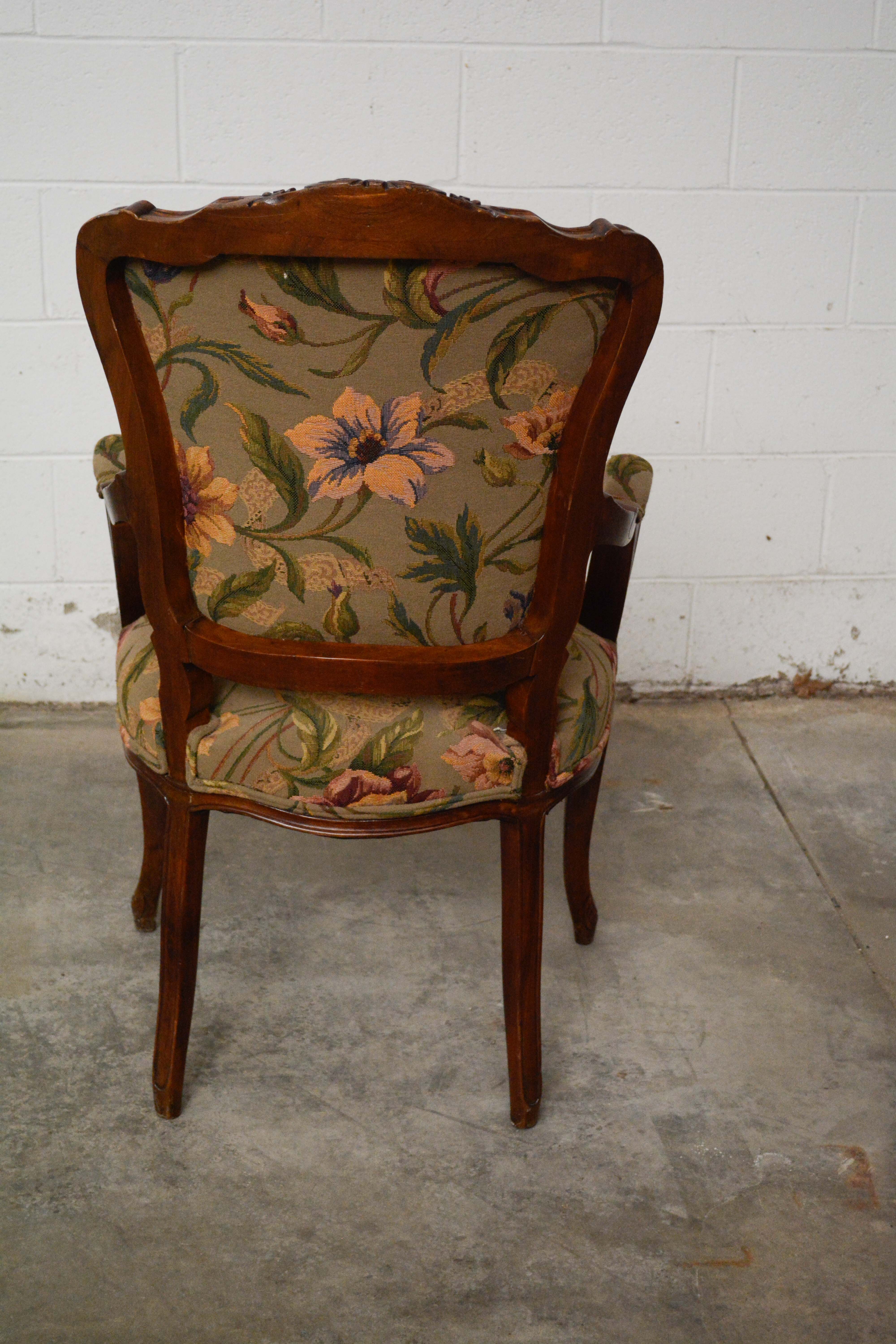 French Provincial Style Walnut Dining Chairs Set, 20th Century