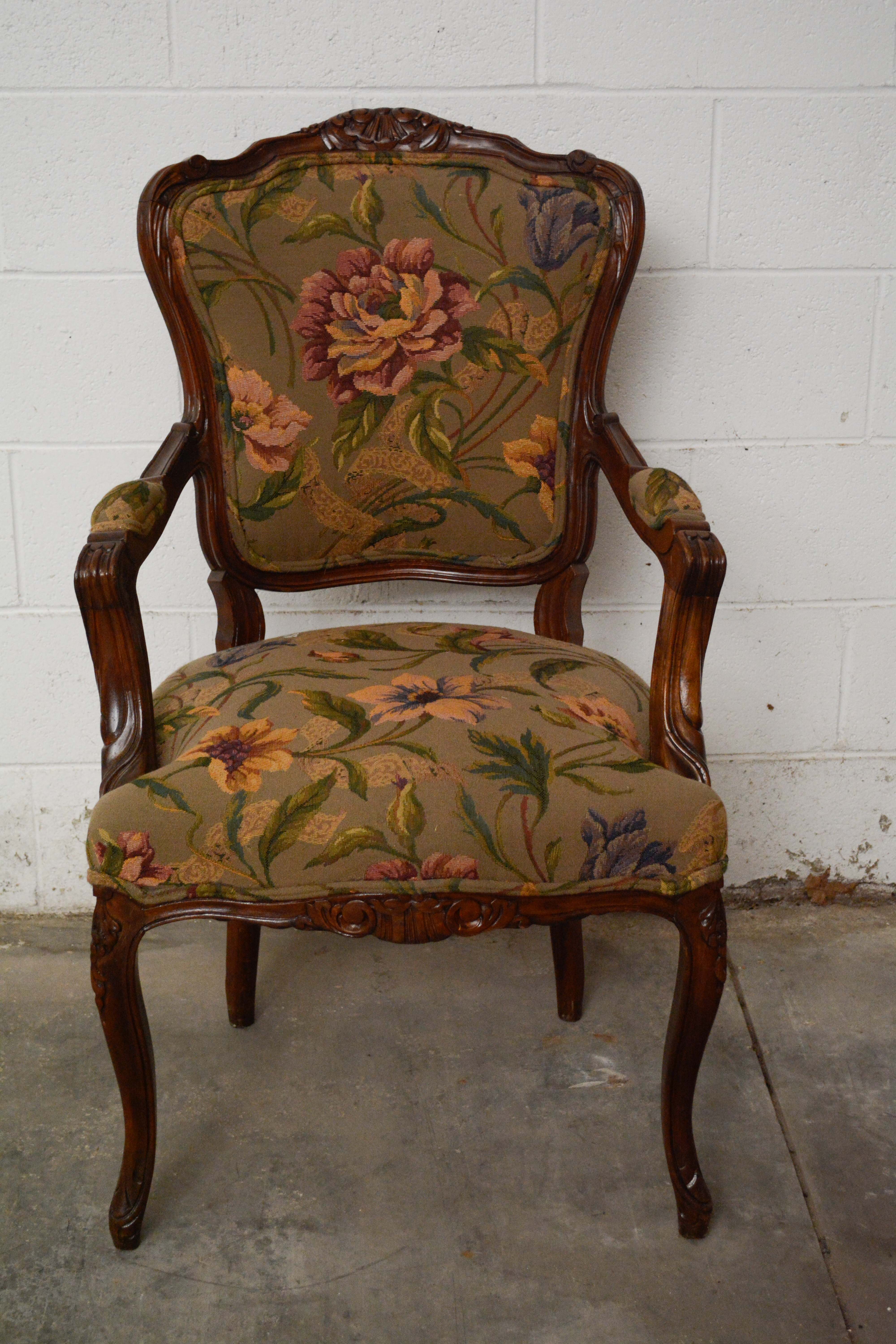 French Provincial Style Walnut Dining Chairs Set, 20th Century