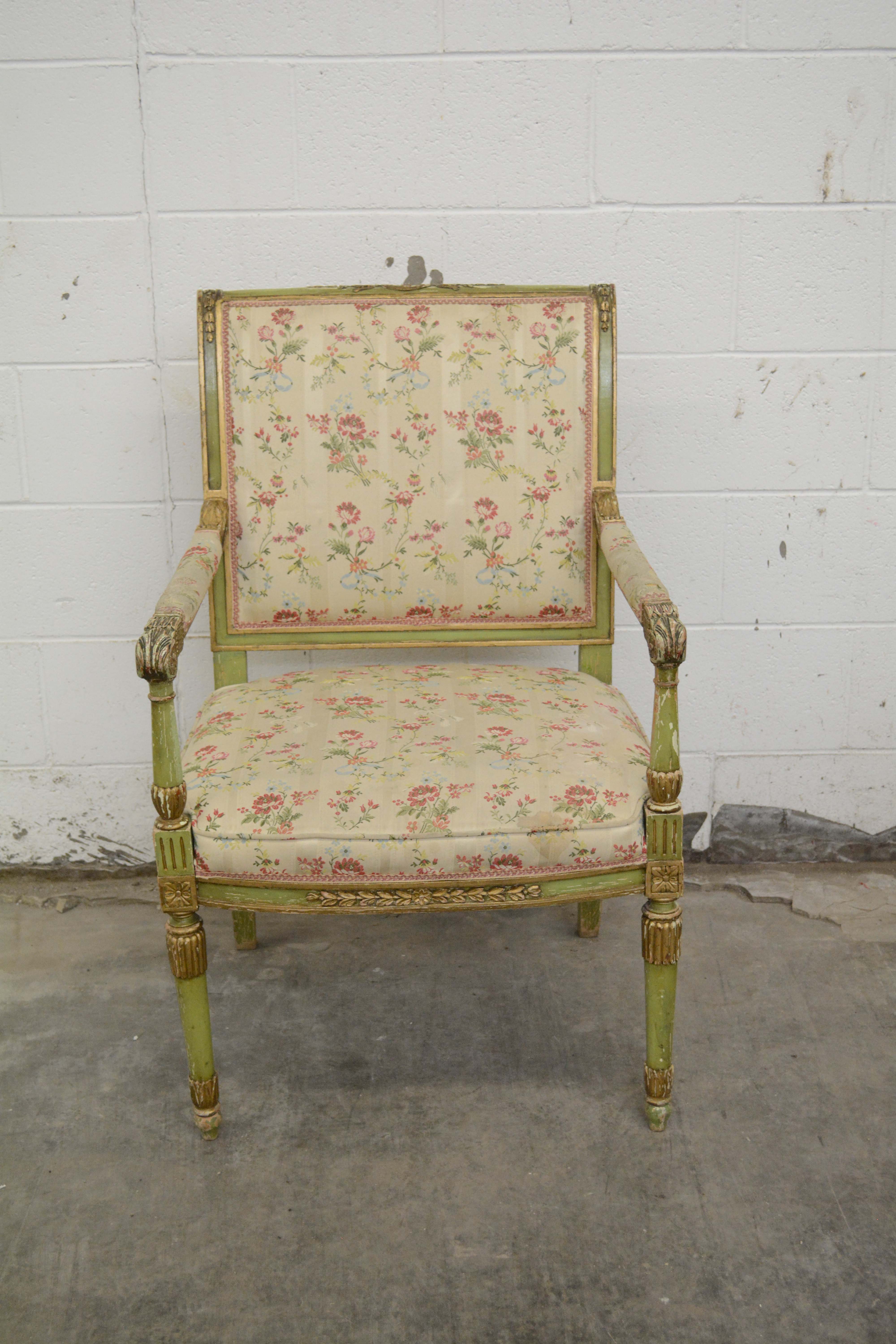Louis XVI Style Painted Wooden Armchairs, 20th Century