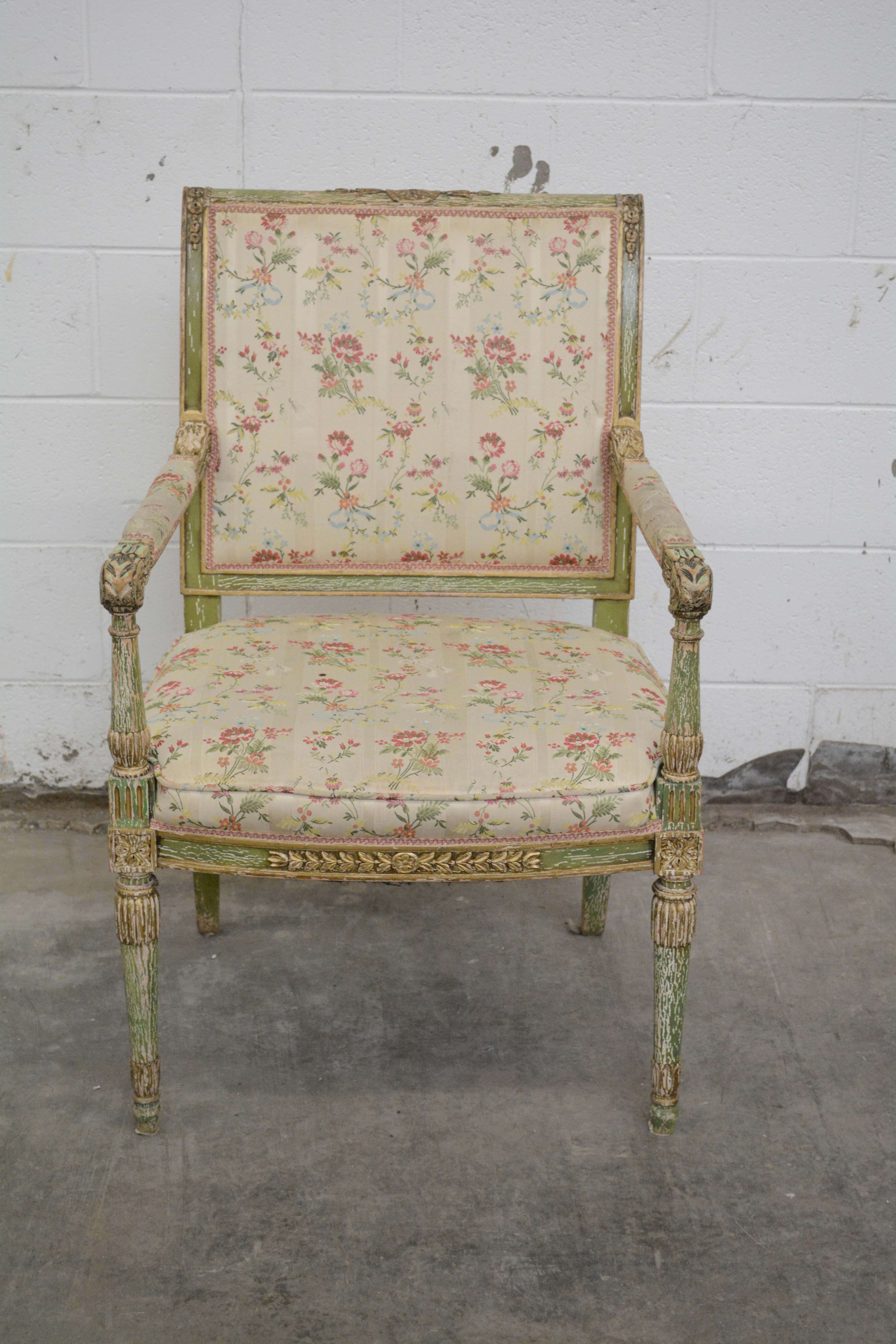 Louis XVI Style Painted Wooden Armchairs, 20th Century