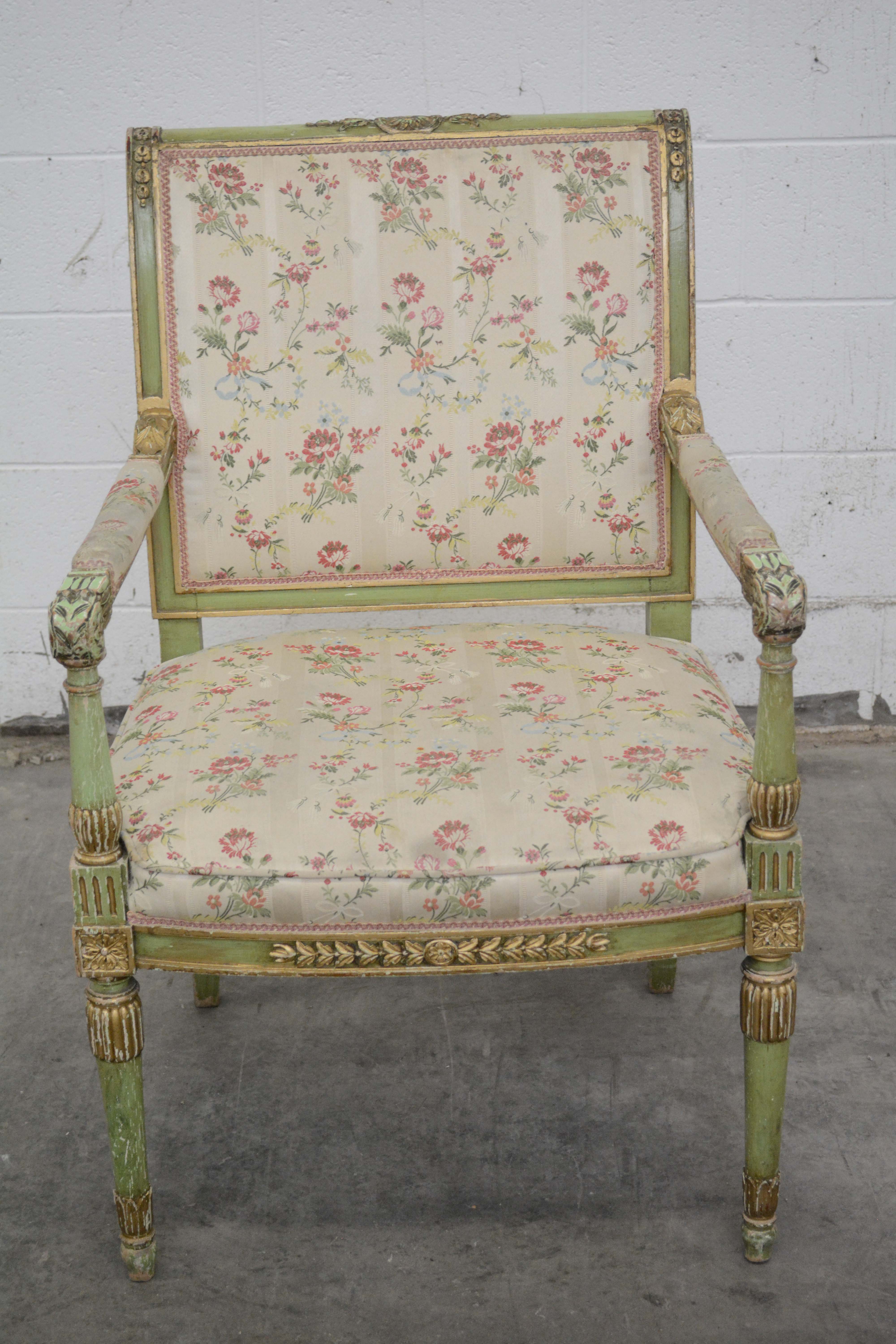 Louis XVI Style Painted Wooden Armchairs, 20th Century