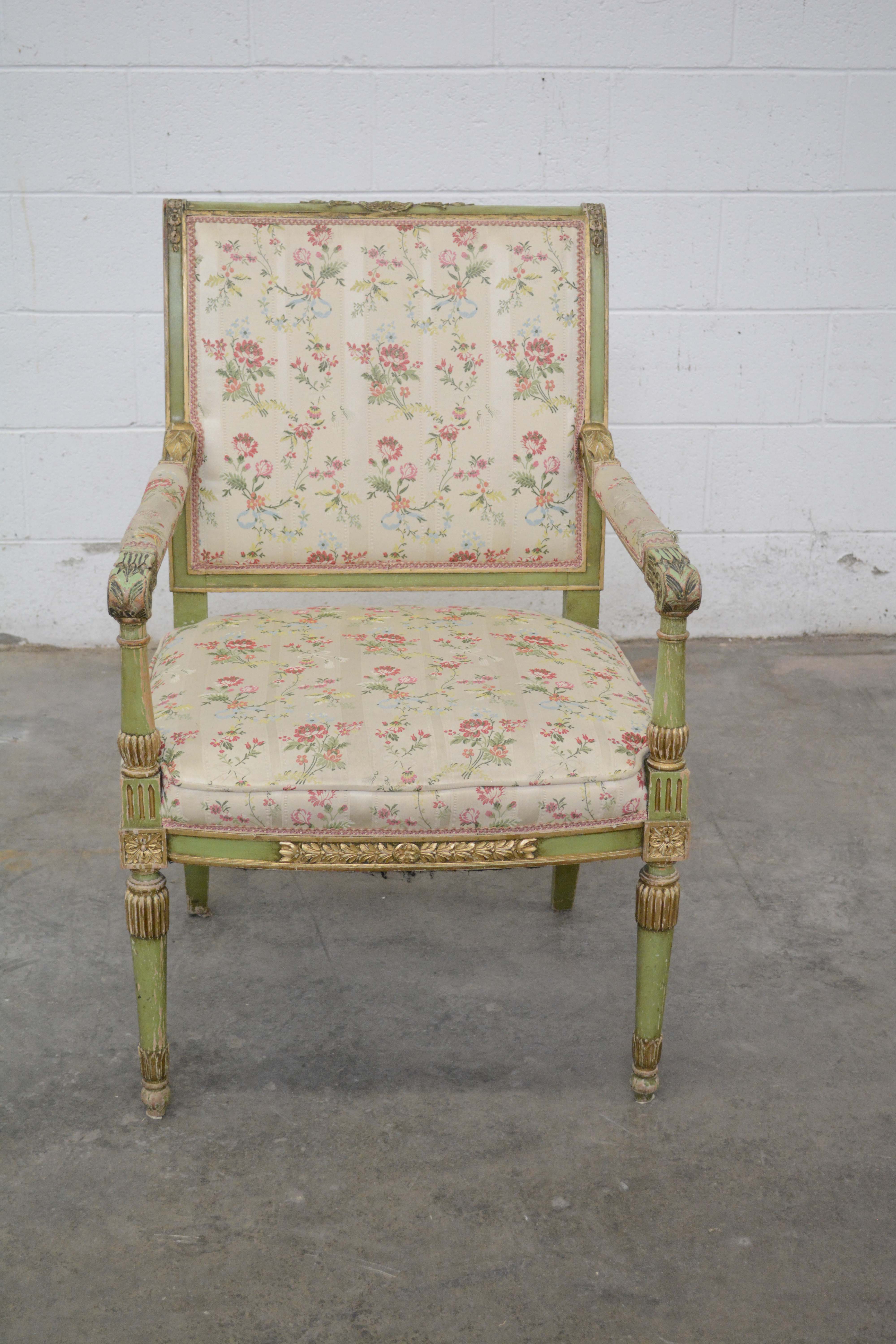 Louis XVI Style Painted Wooden Armchairs, 20th Century