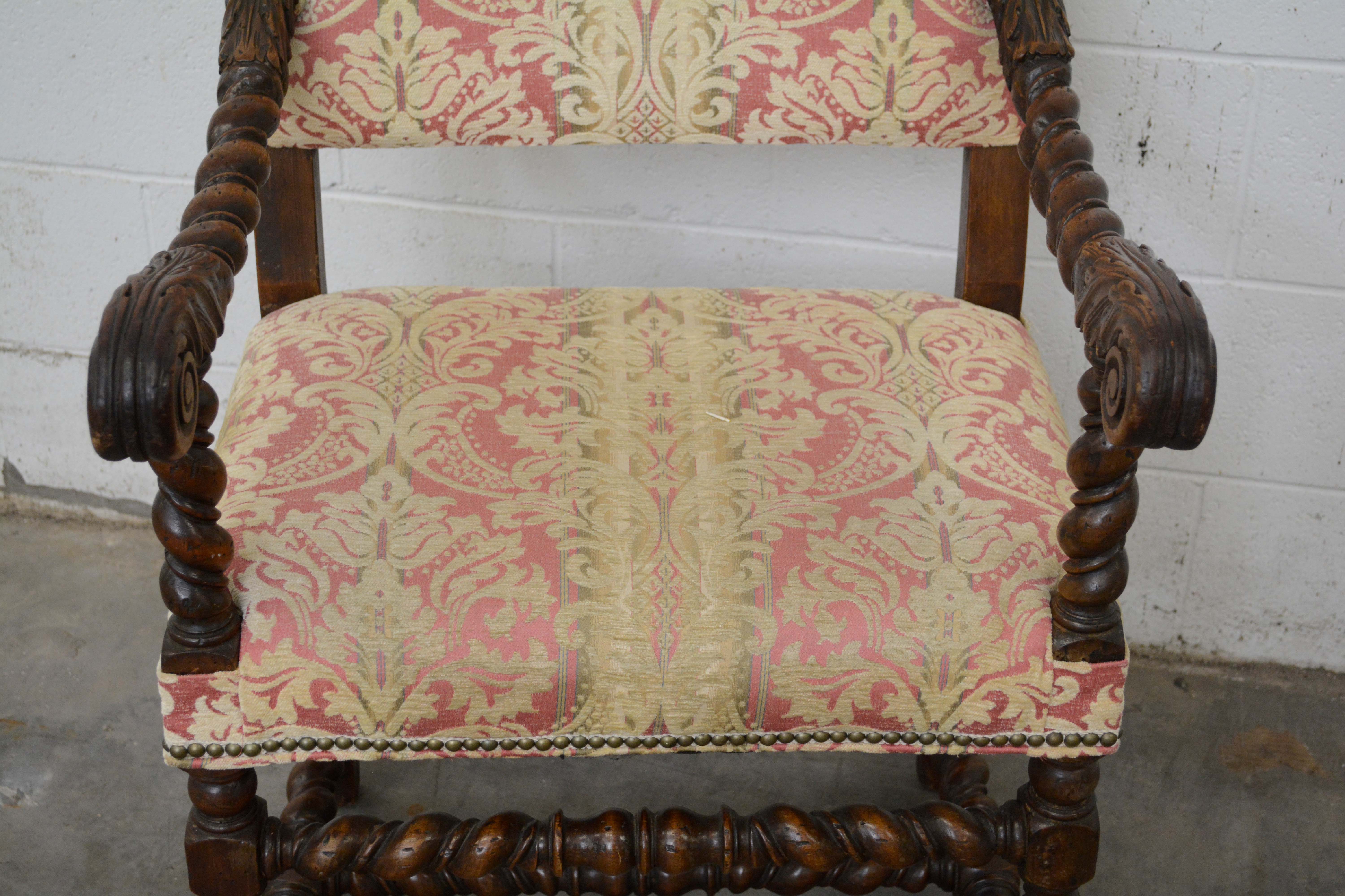 William and Mary Style Walnut Frame Upholstered Armchair, 20th Century