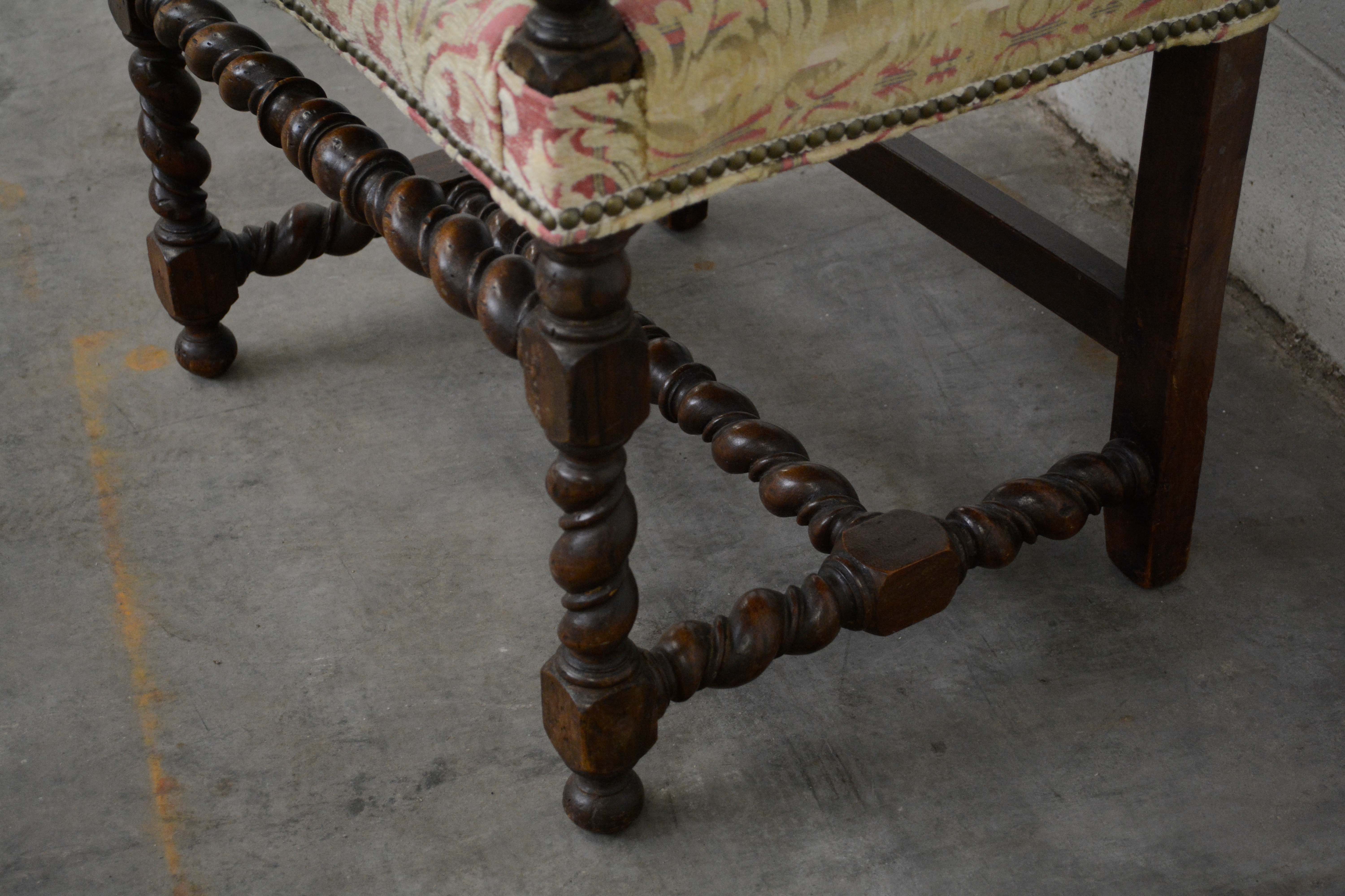 William and Mary Style Walnut Frame Upholstered Armchair, 20th Century