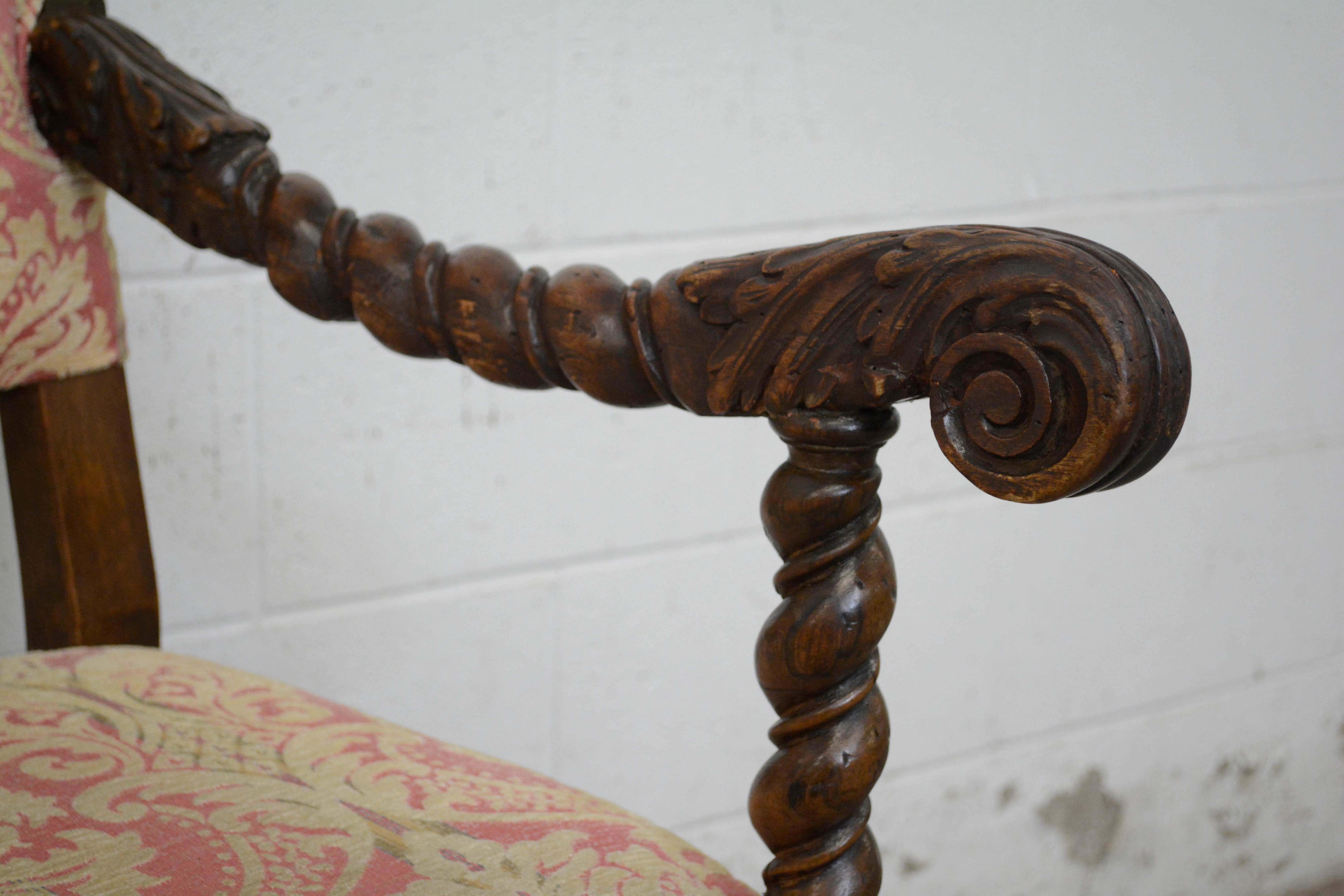 William and Mary Style Walnut Frame Upholstered Armchair, 20th Century