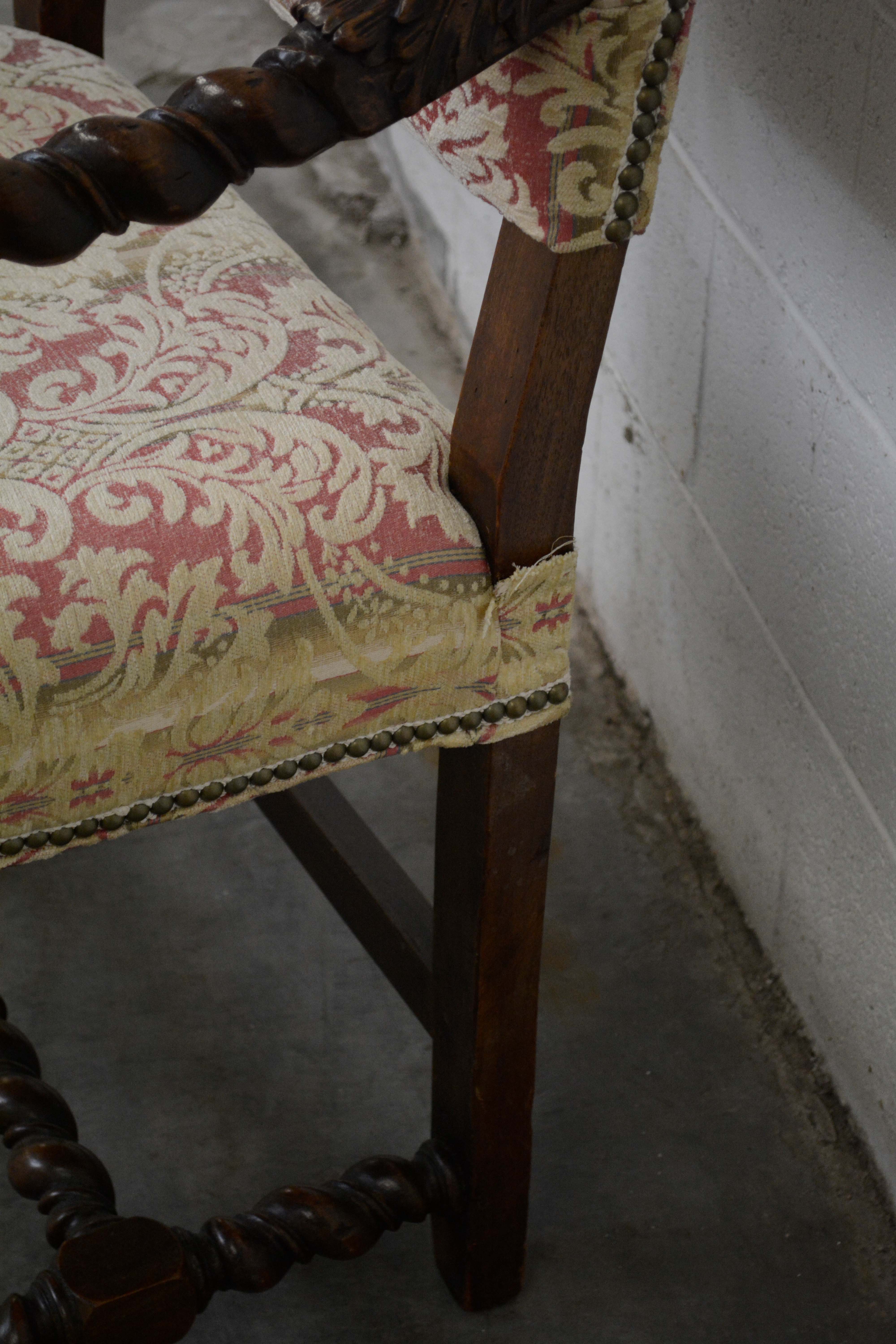 William and Mary Style Walnut Frame Upholstered Armchair, 20th Century