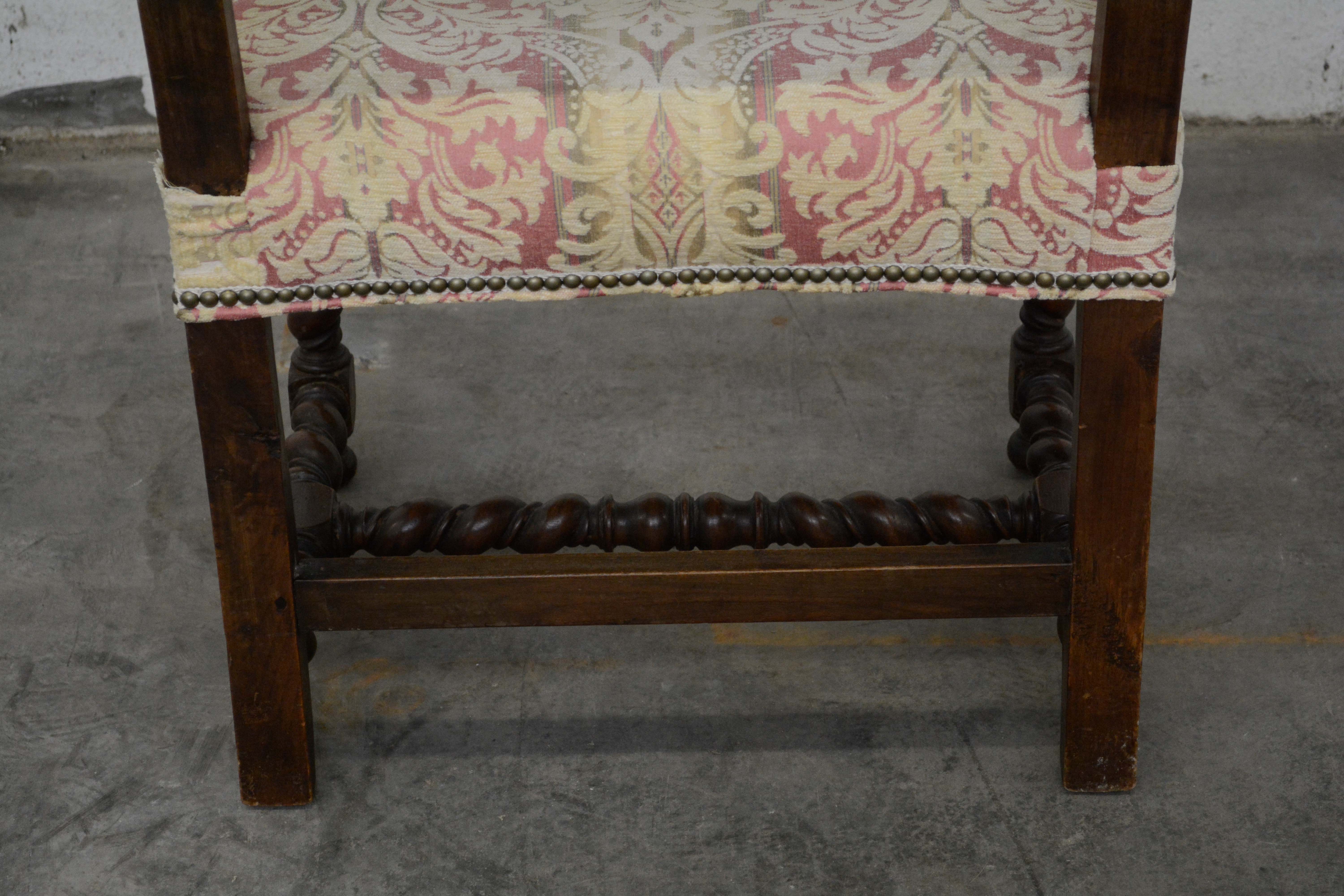 William and Mary Style Walnut Frame Upholstered Armchair, 20th Century