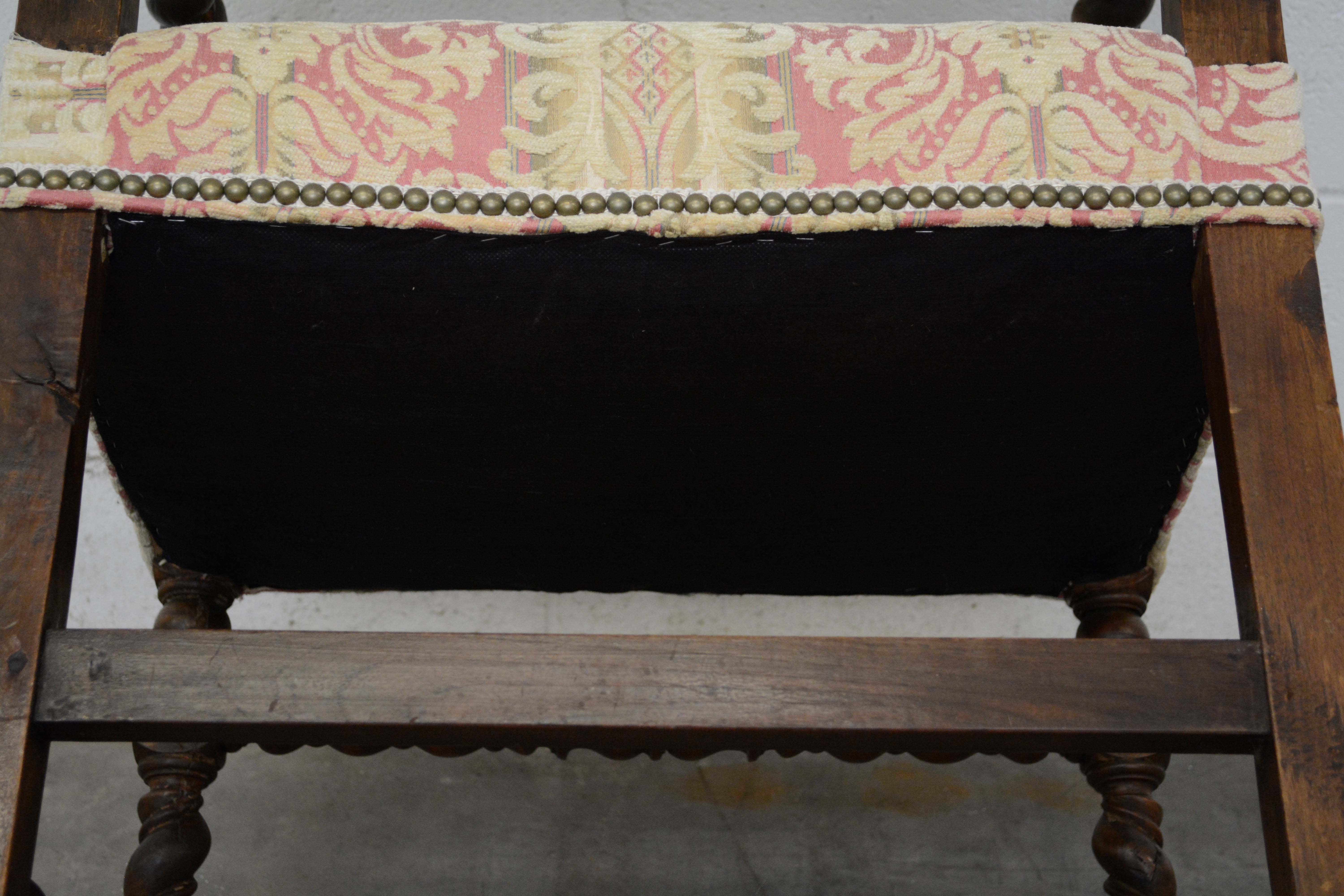 William and Mary Style Walnut Frame Upholstered Armchair, 20th Century