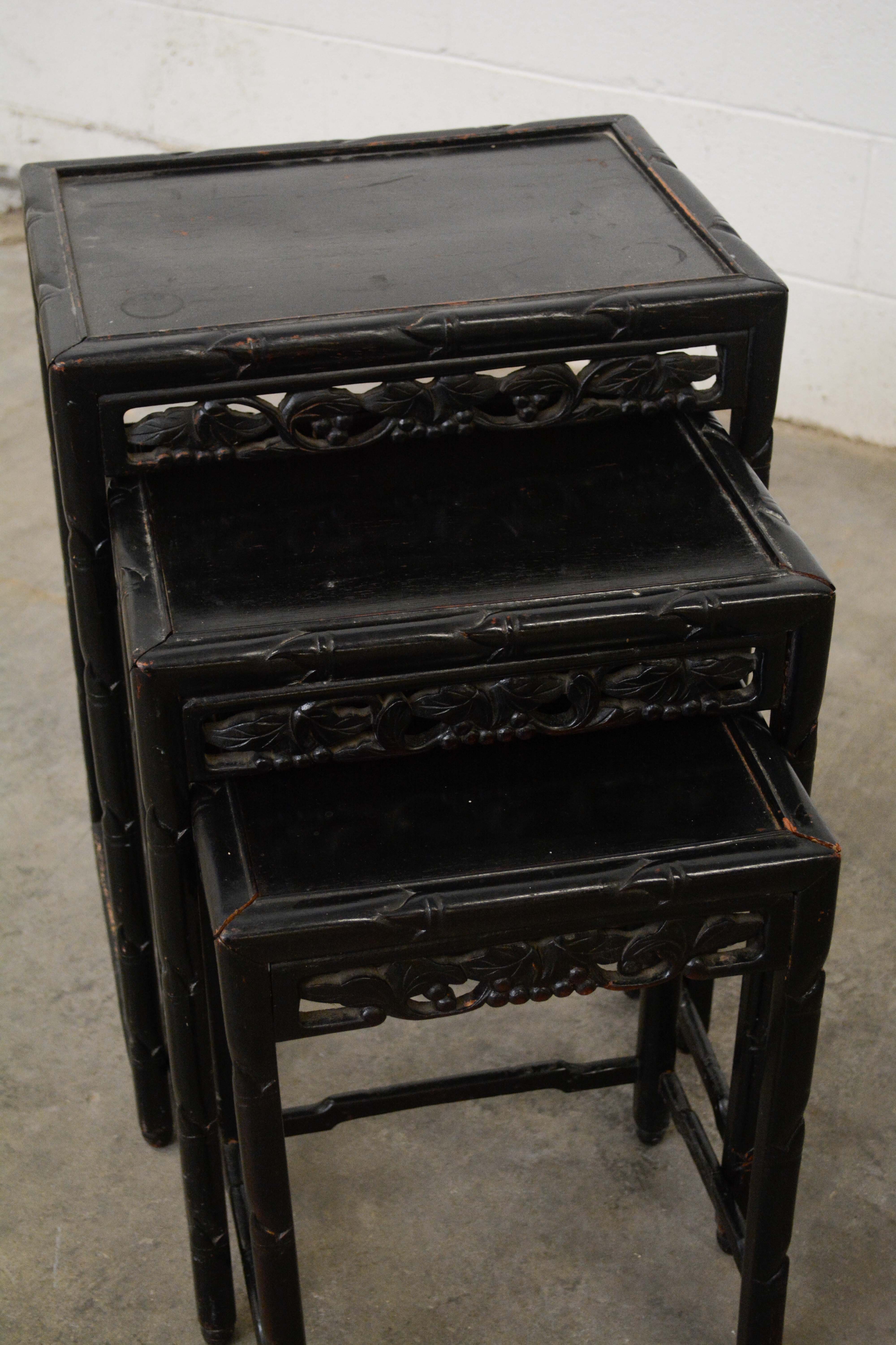 Set of Three Chinese Export Ebonized & Graduated Side Tables, Early 20th Century