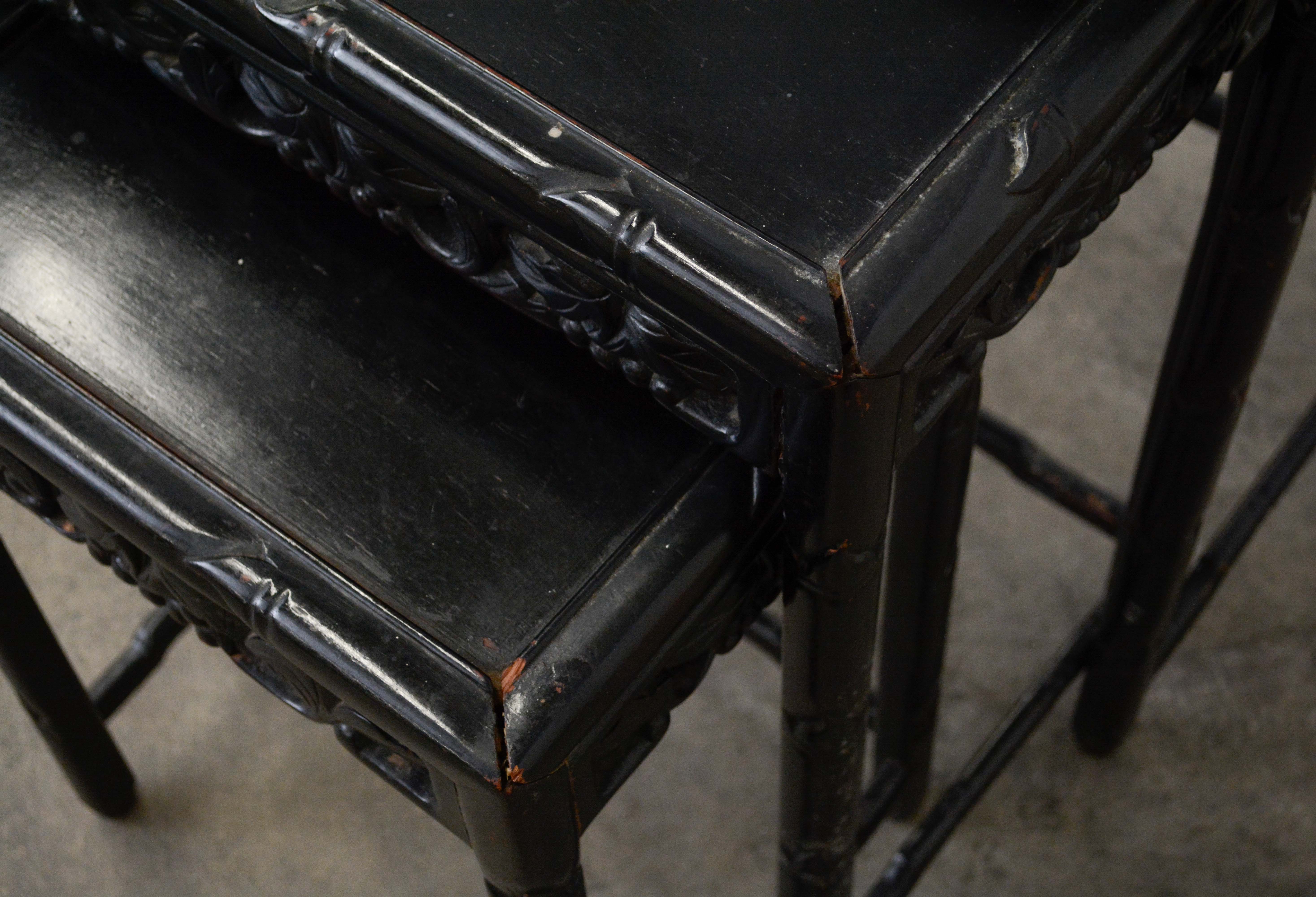 Set of Three Chinese Export Ebonized & Graduated Side Tables, Early 20th Century
