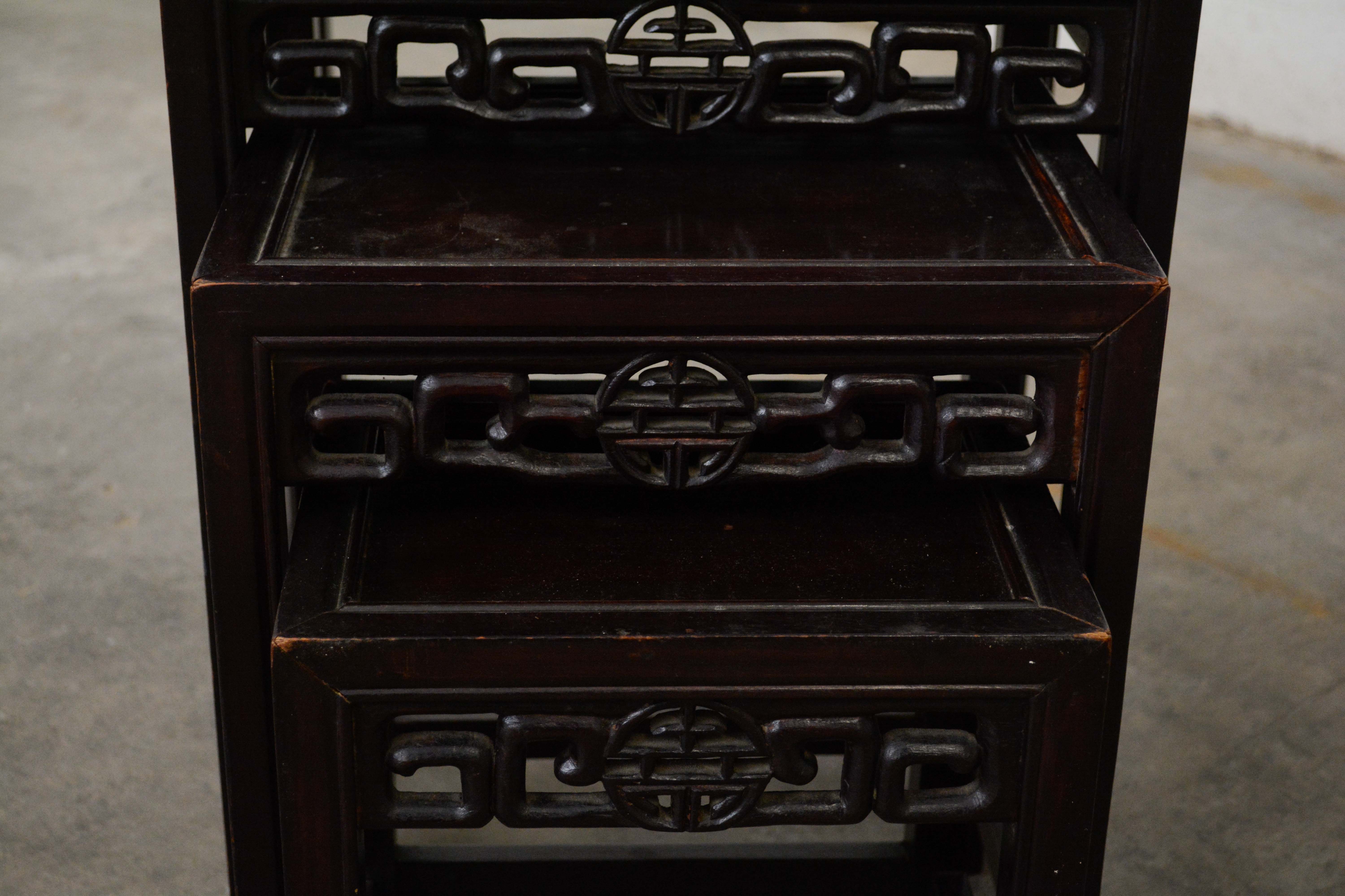Set of Chinese Export Carved Hardwood Quartetto Tables, Early 20th Century