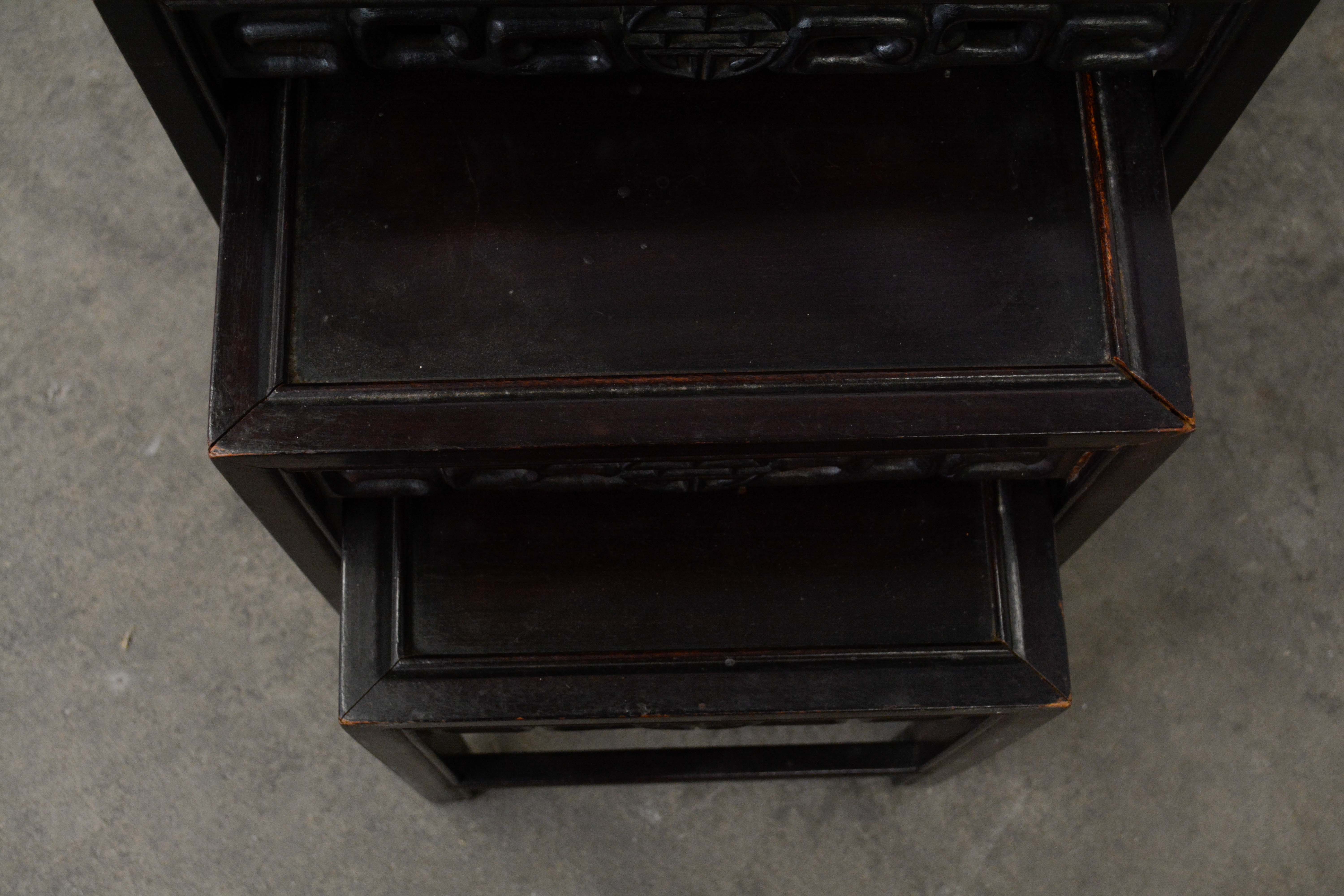 Set of Chinese Export Carved Hardwood Quartetto Tables, Early 20th Century