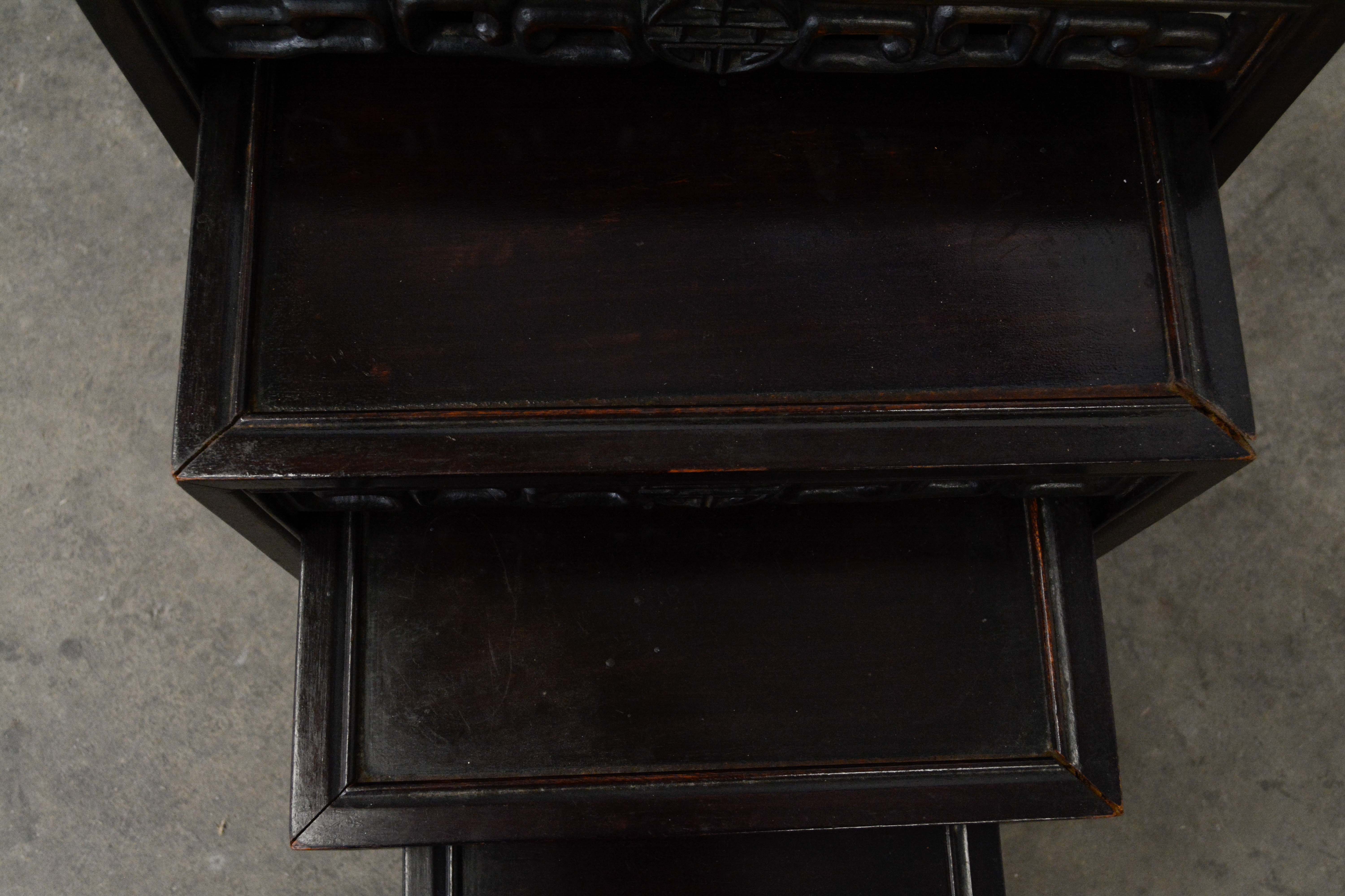 Set of Chinese Export Carved Hardwood Quartetto Tables, Early 20th Century