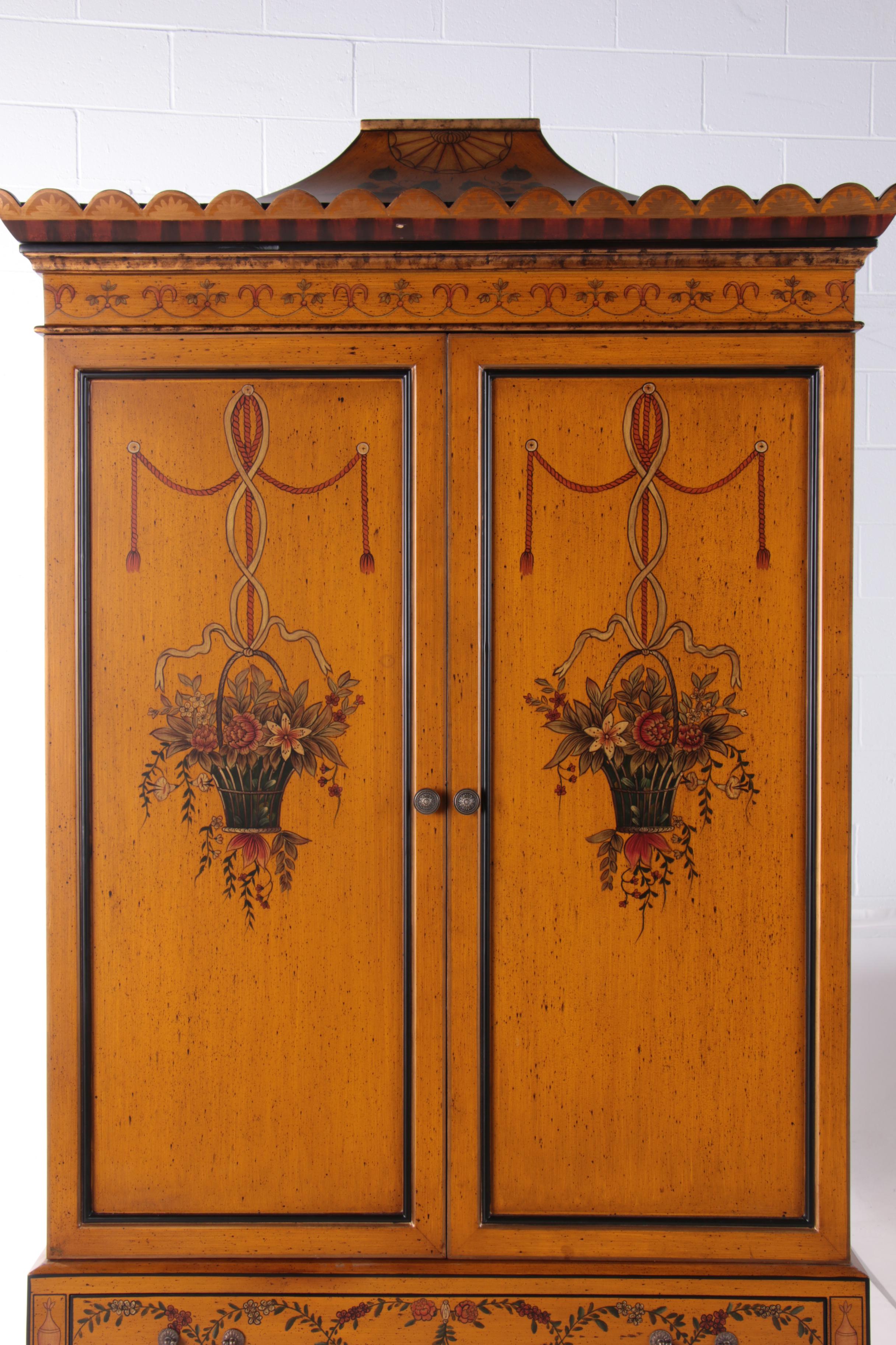 Robert Adams Style Painted Wood Entertainment Highboy by Chelsea House, 21st C.