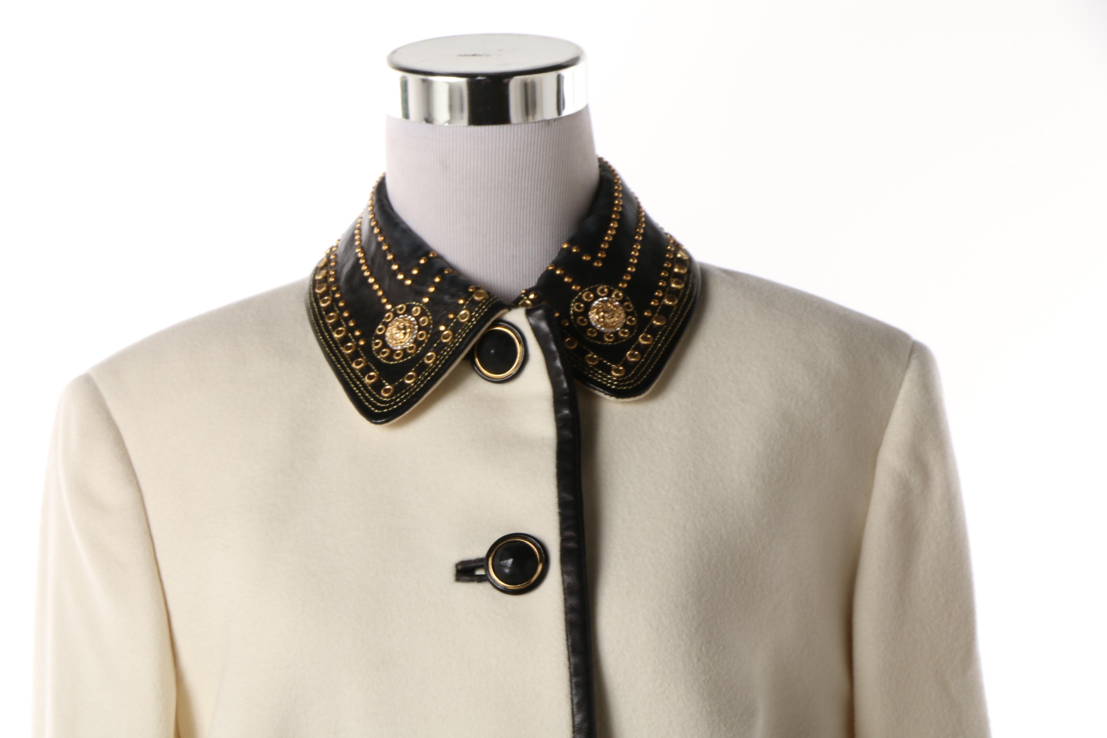 Women's 1980s Vintage Gianni Versace Couture Cashmere Jacket with Leather Trim