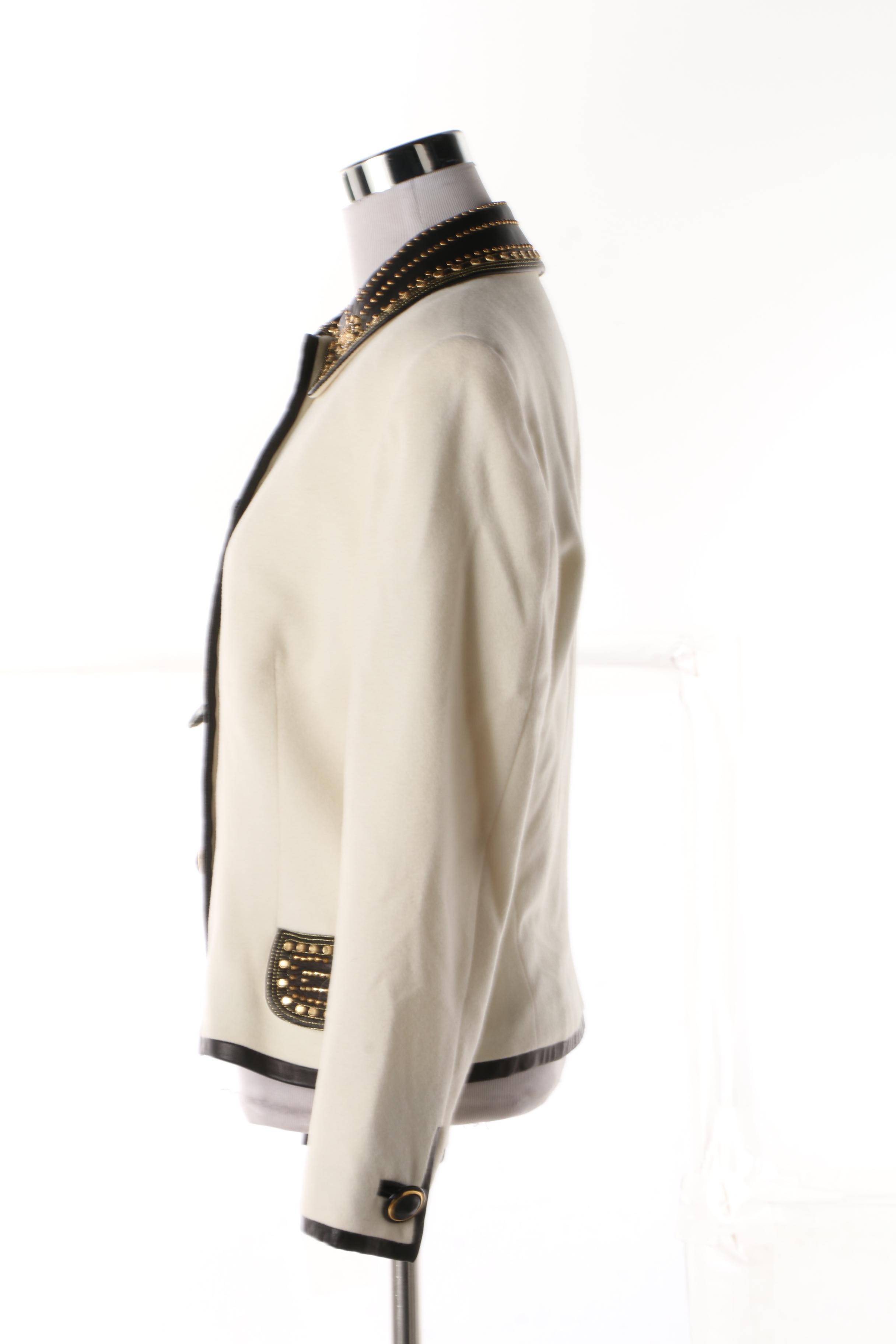 Women's 1980s Vintage Gianni Versace Couture Cashmere Jacket with Leather Trim