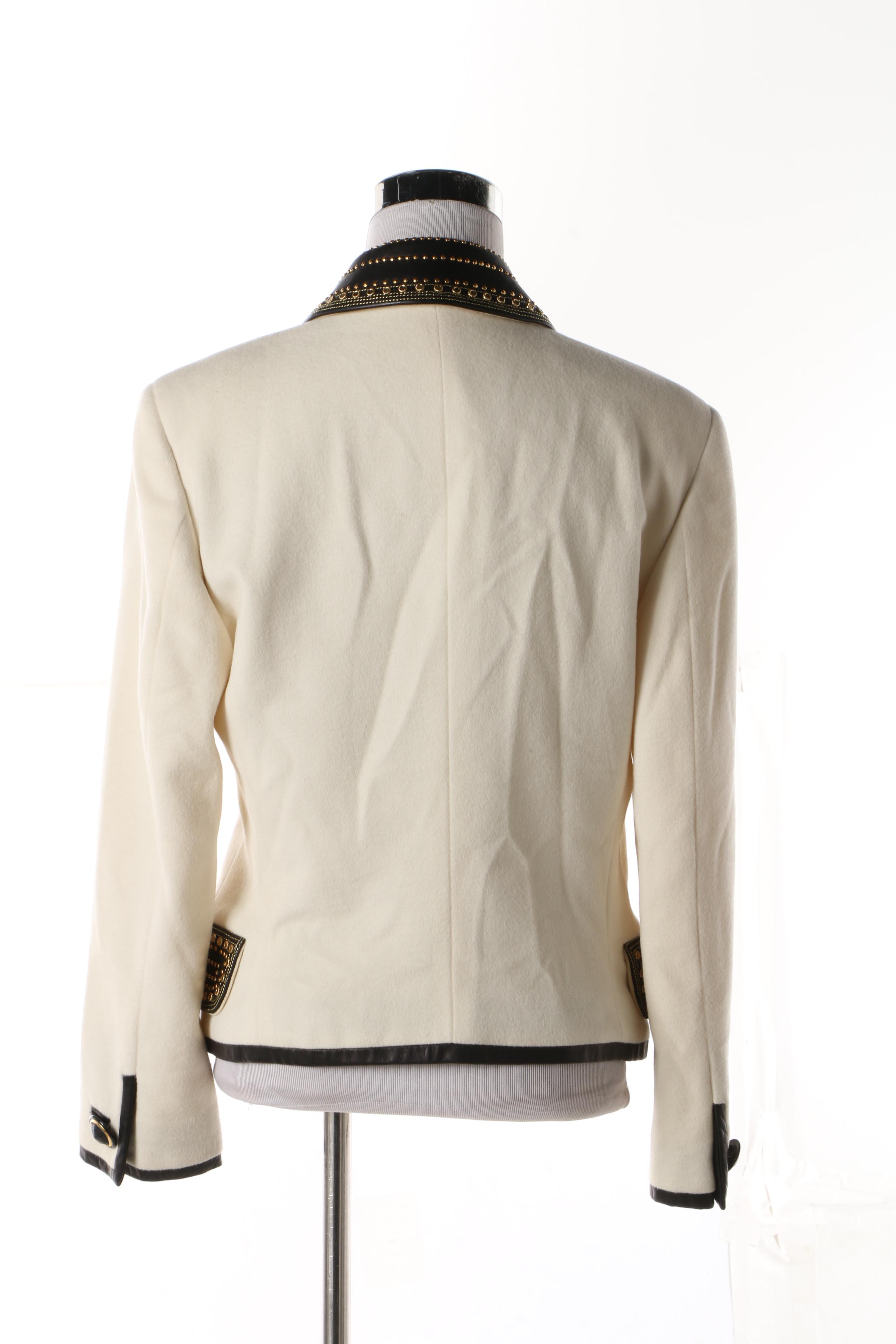 Women's 1980s Vintage Gianni Versace Couture Cashmere Jacket with Leather Trim