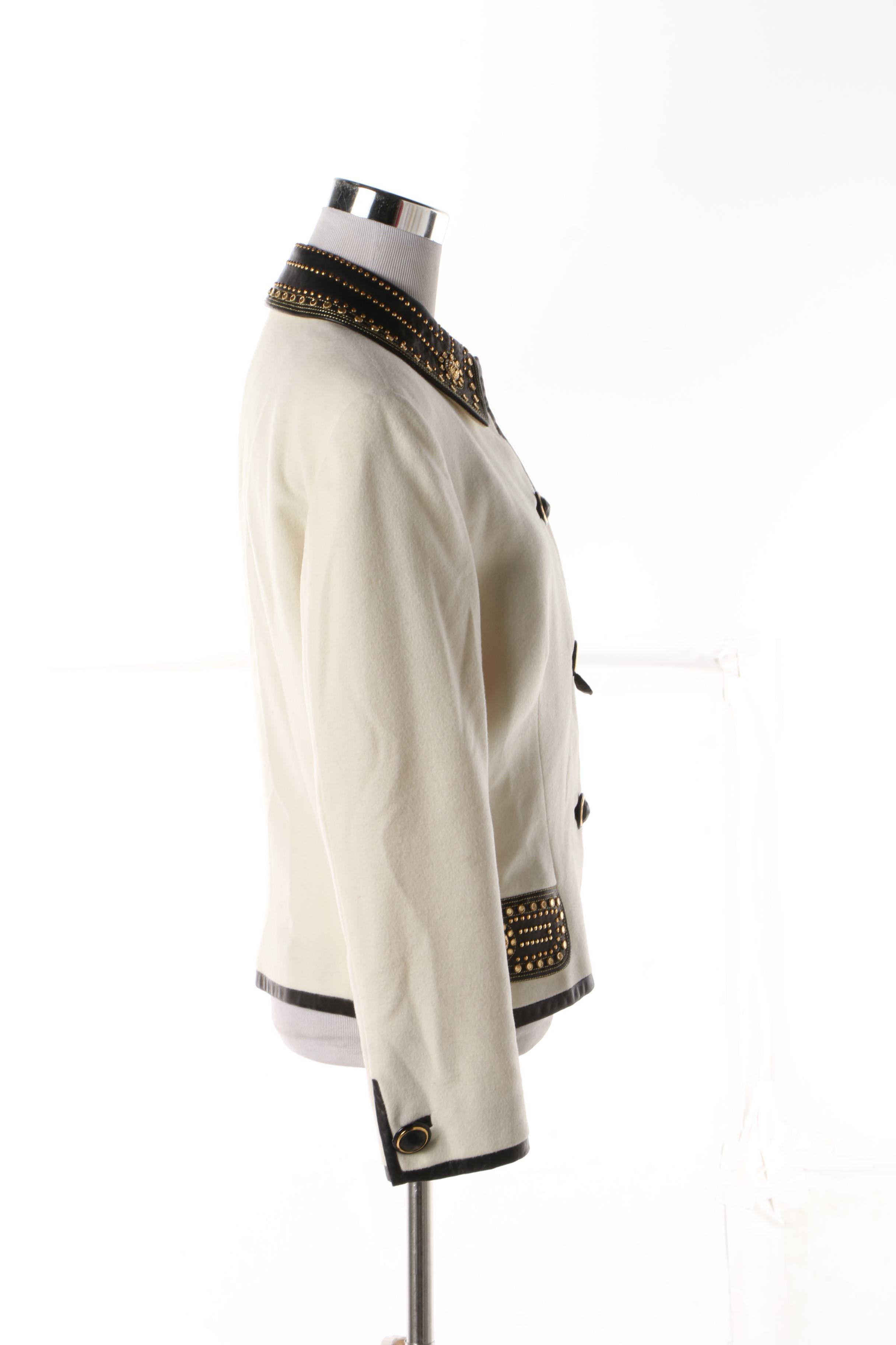 Women's 1980s Vintage Gianni Versace Couture Cashmere Jacket with Leather Trim