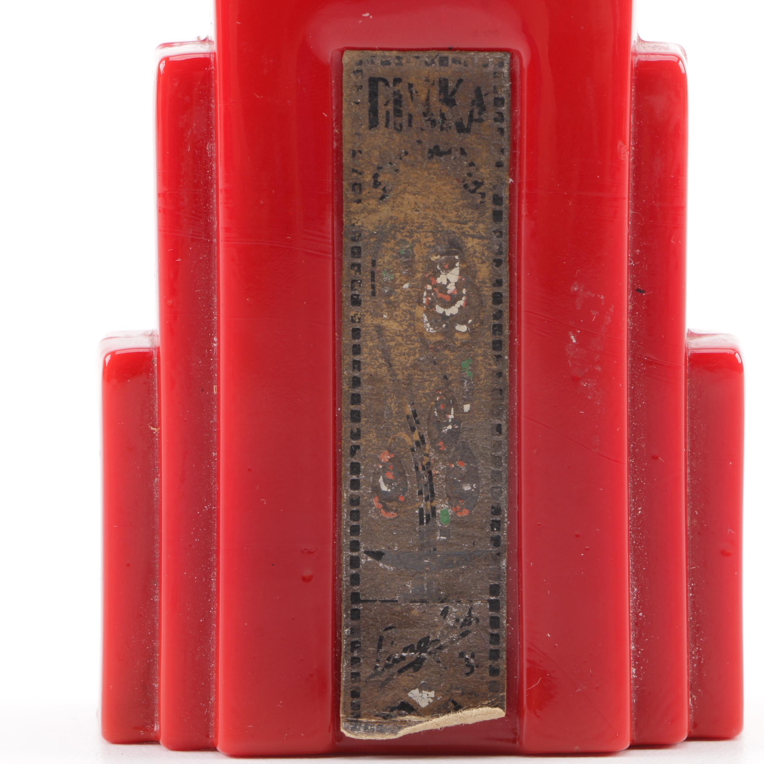 Langlois "Duska" Art Deco Red Glass Perfume Bottle, Circa 1917