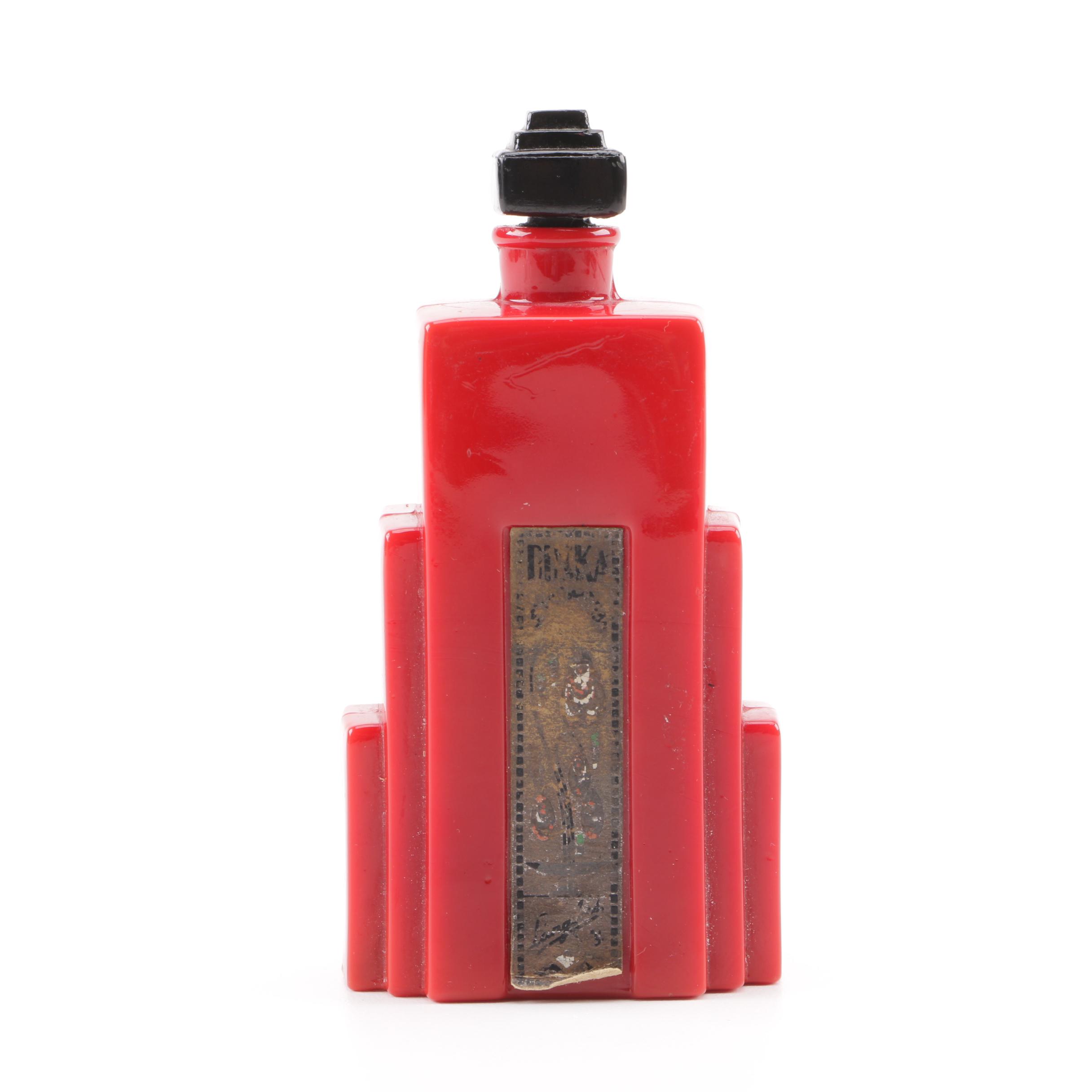 Langlois "Duska" Art Deco Red Glass Perfume Bottle, Circa 1917