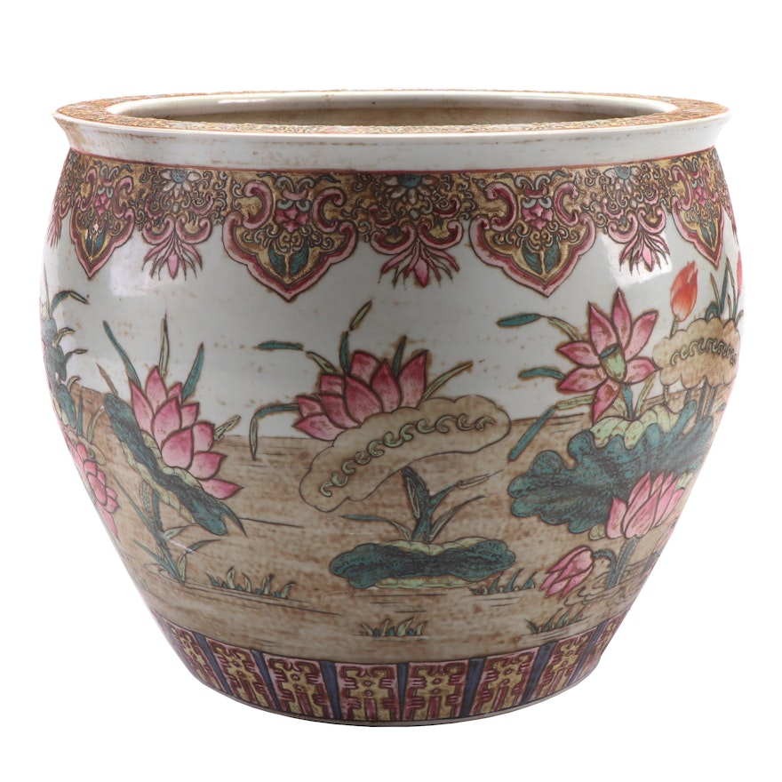 Chinese Ceramic Fishbowl Jardiniere