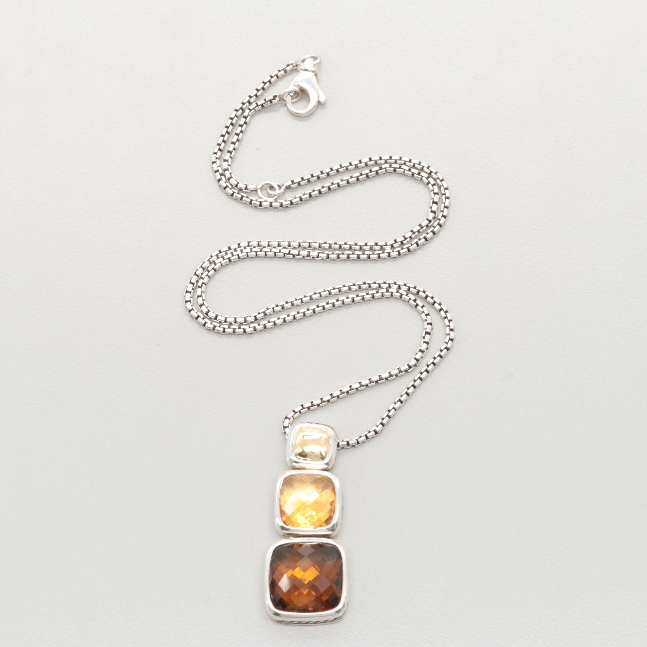 David Yurman Sterling Silver Citrine Chiclet Necklace with 18K Gold Accent