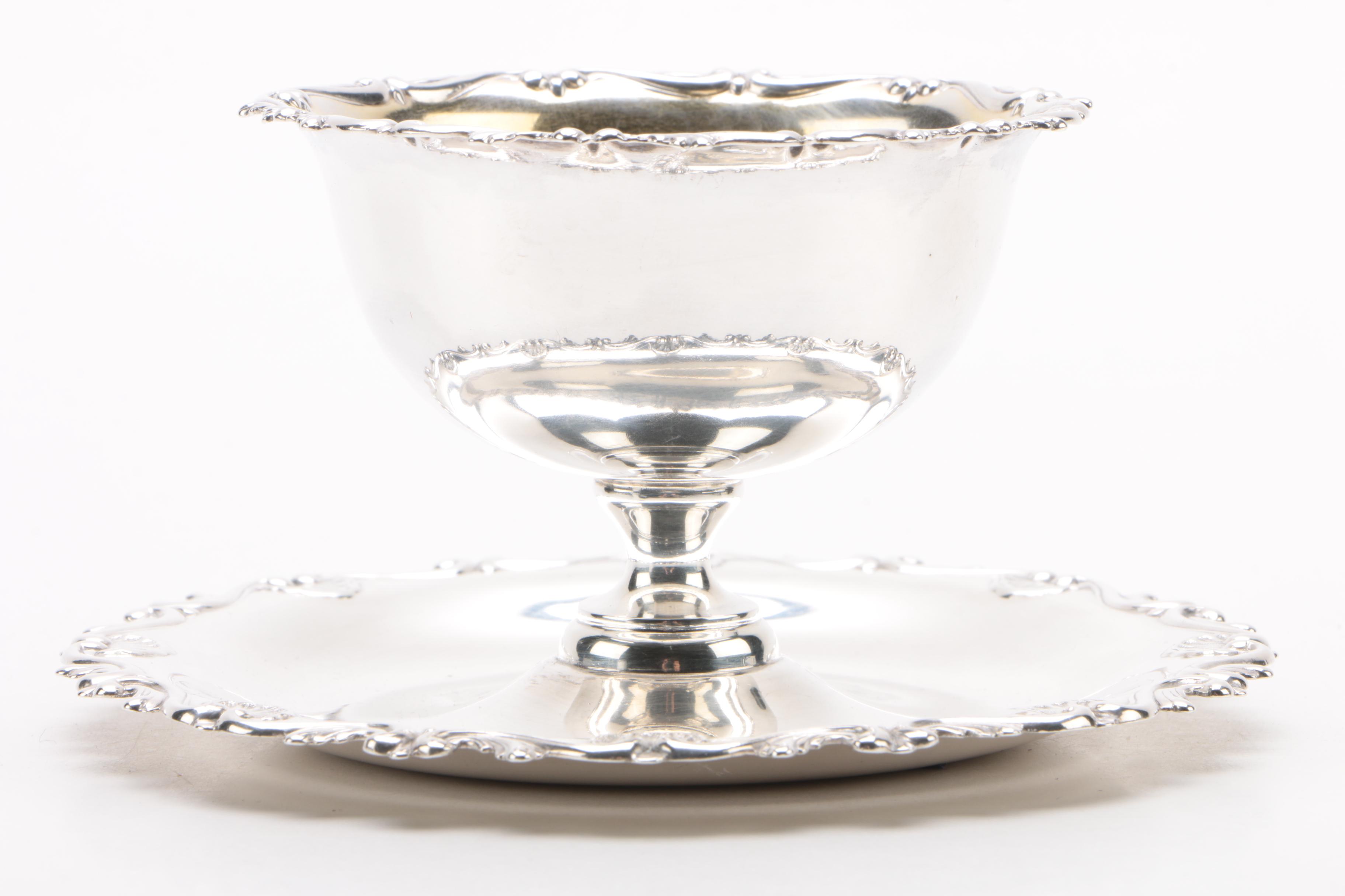 Gorham Sterling Silver Sauce Bowl with Attached Underplate, 1894