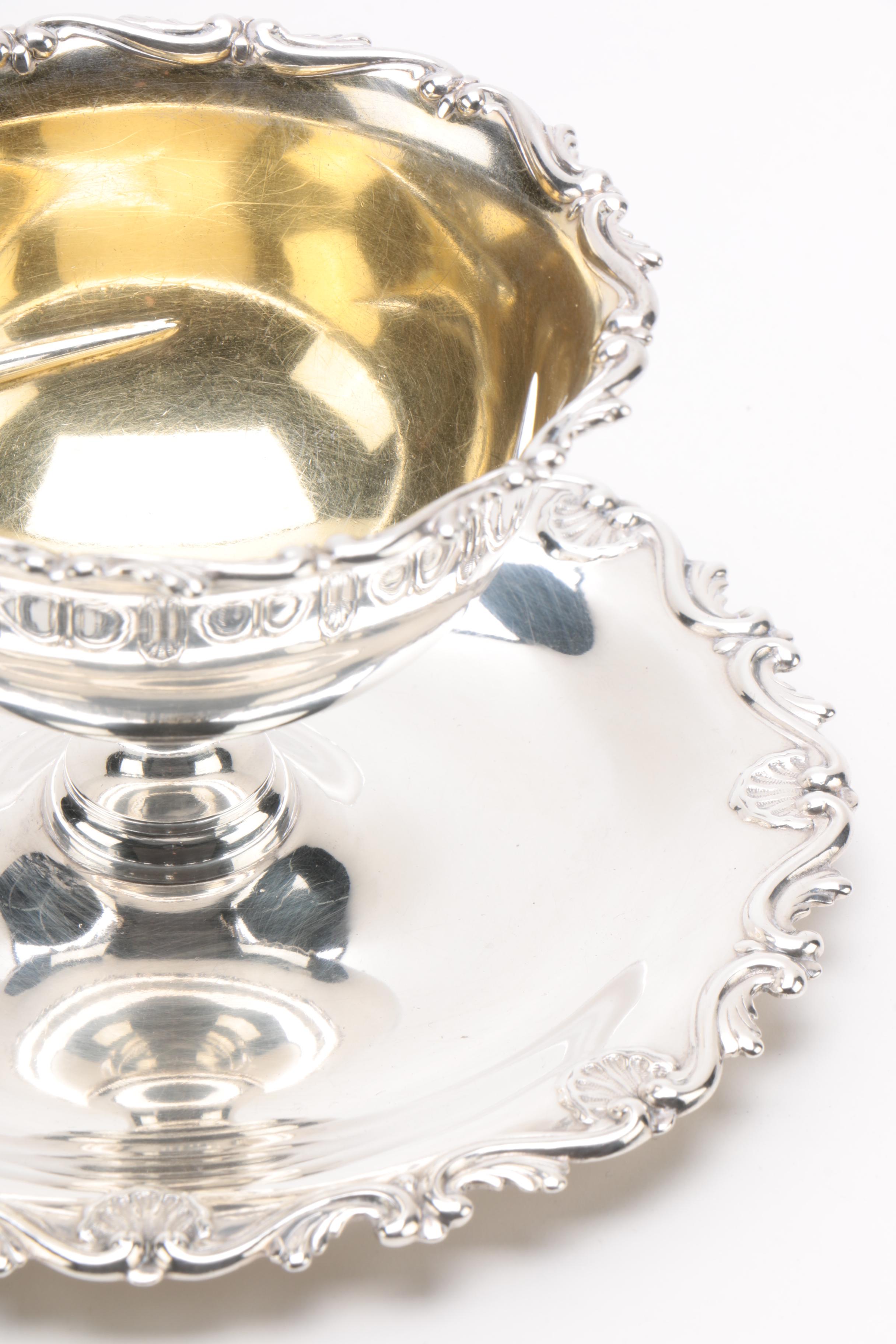 Gorham Sterling Silver Sauce Bowl with Attached Underplate, 1894