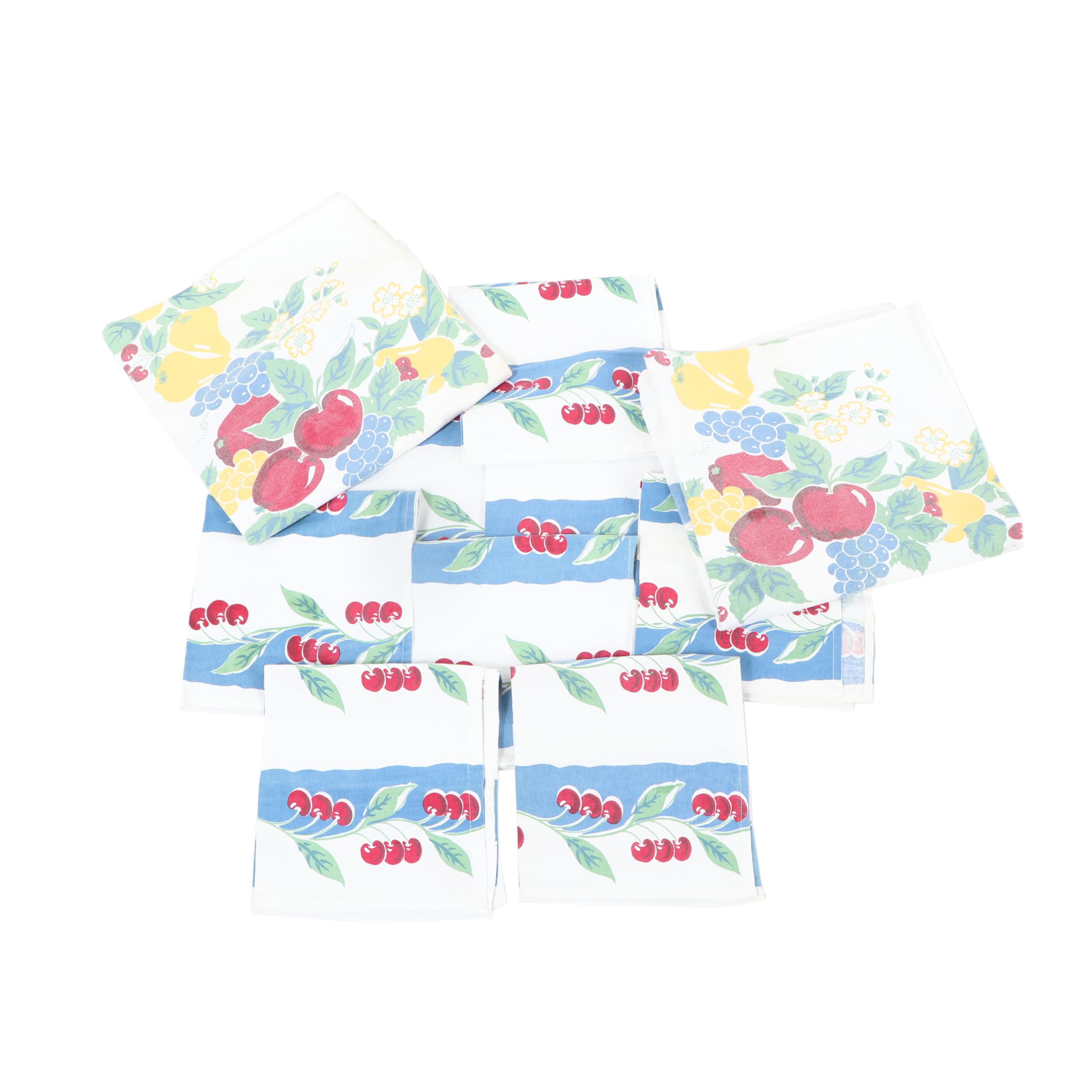 Crate & Barrel Vintage Print Cotton Tablecloth and Napkins