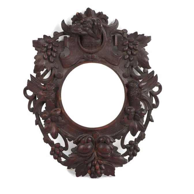Black Forest Style Carved Walnut Mirror Frame, 19th Century