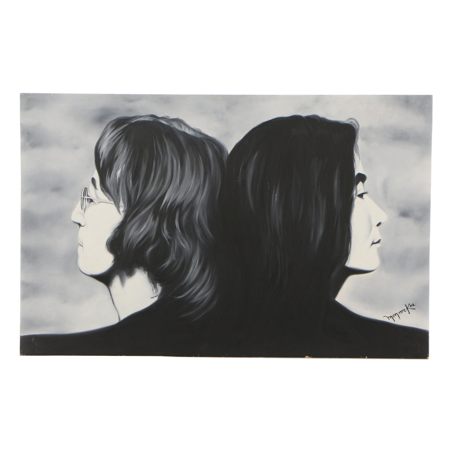 Hector Monroy (Monrock) 2002 John and Yoko Oil Painting on Board