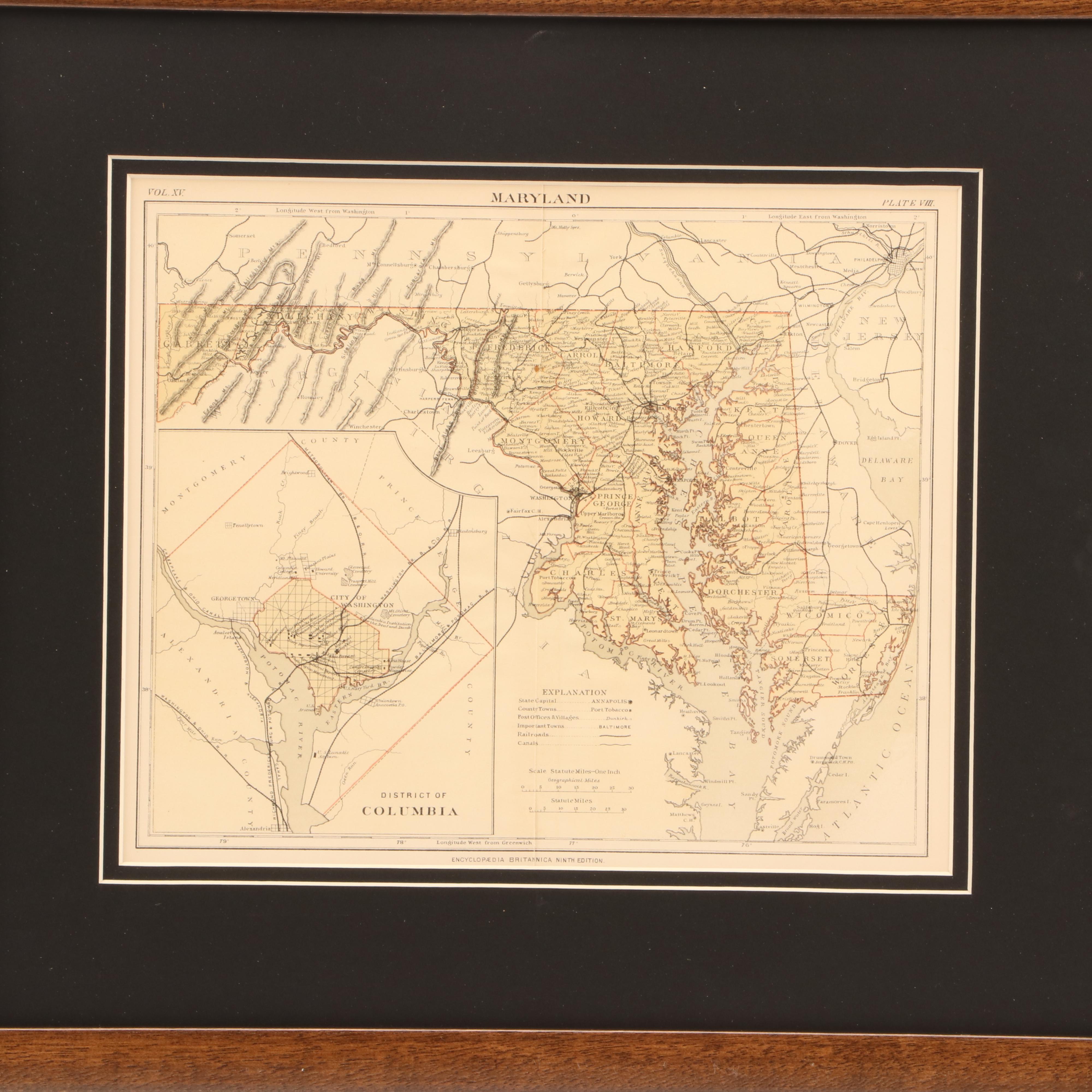 Antique Map of Maryland and District of Columbia