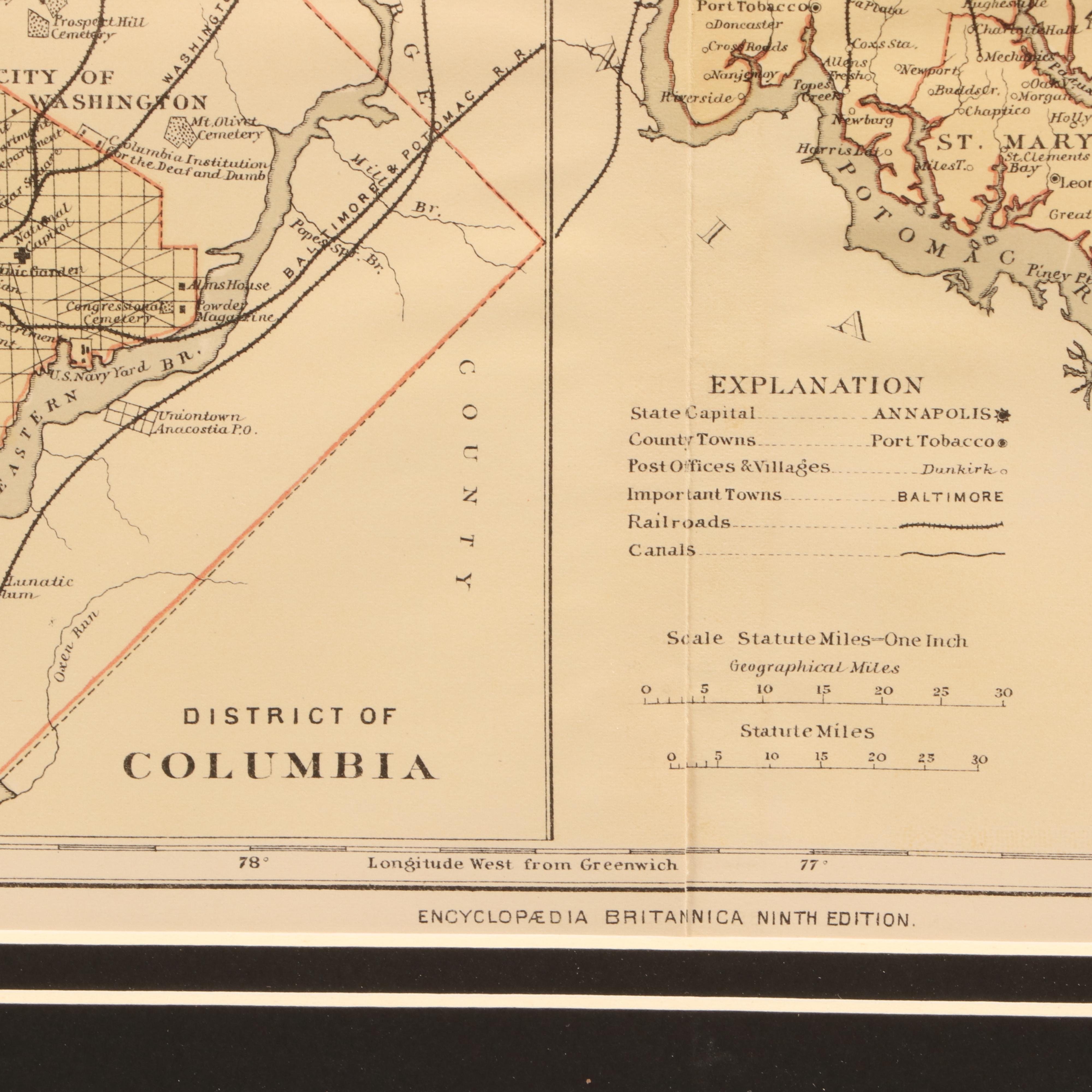 Antique Map of Maryland and District of Columbia