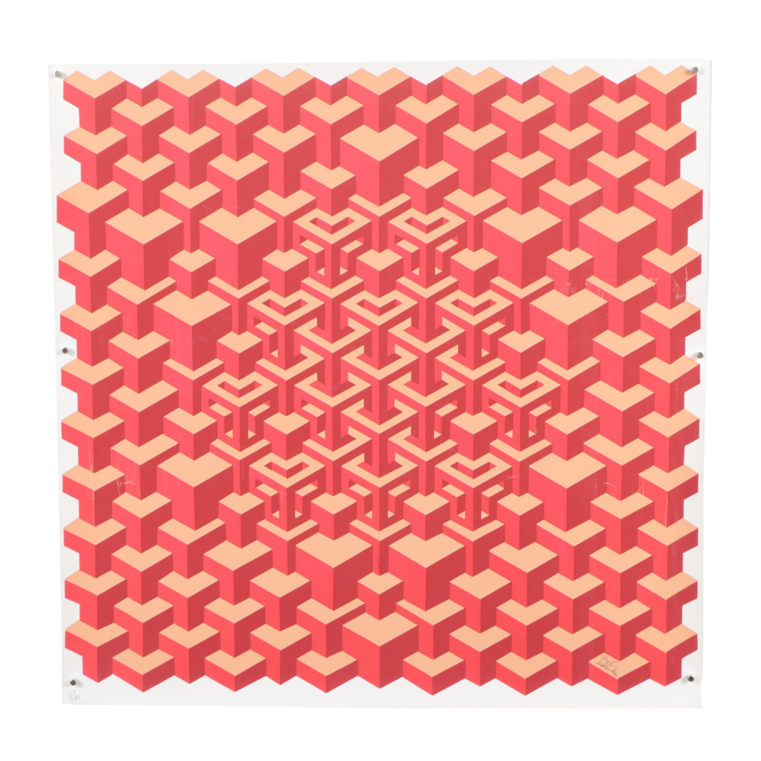 Paul Jablonka Serigraph "Blocks in Red and Tan"