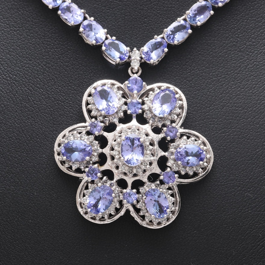 14K White Gold Tanzanite and 2.13 CTW Diamond Necklace