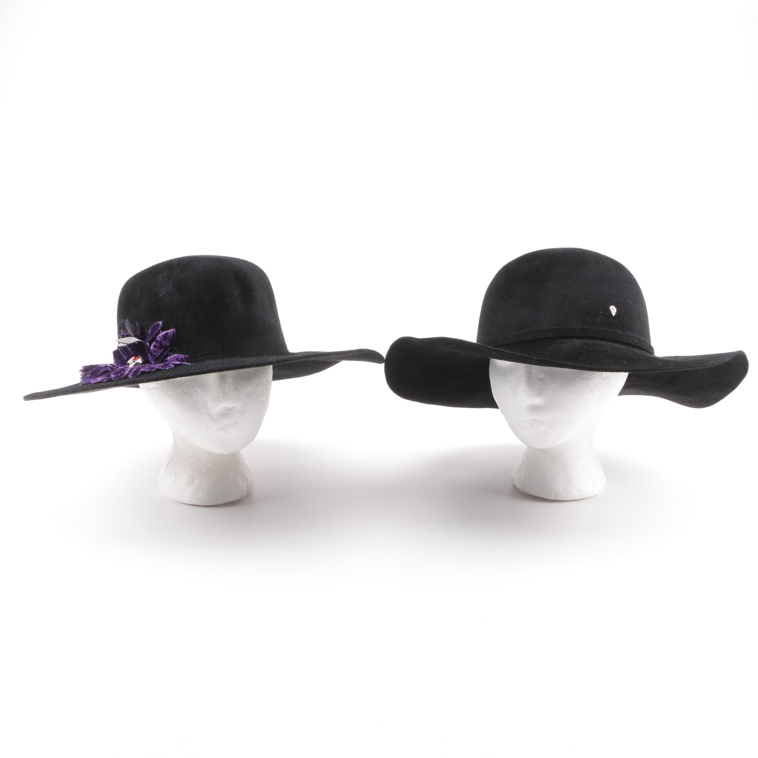 Helen Kaminski and Lord & Taylor Black Felted Rabbit Fur Wide Brim Hats