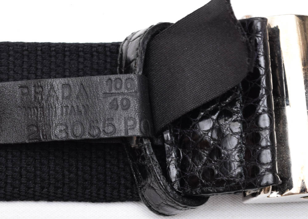 Men's Prada Crocodile and Canvas Belt