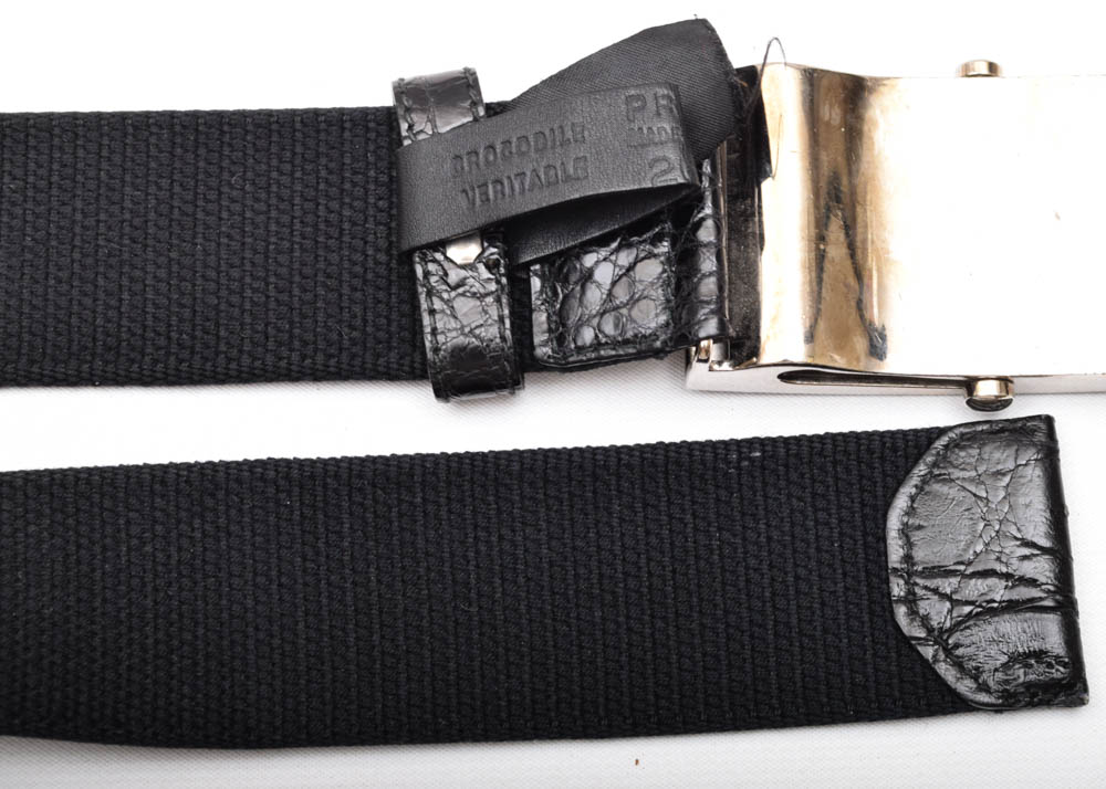 Men's Prada Crocodile and Canvas Belt