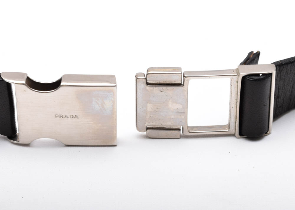 Men's Prada Black Leather Buckle Bet