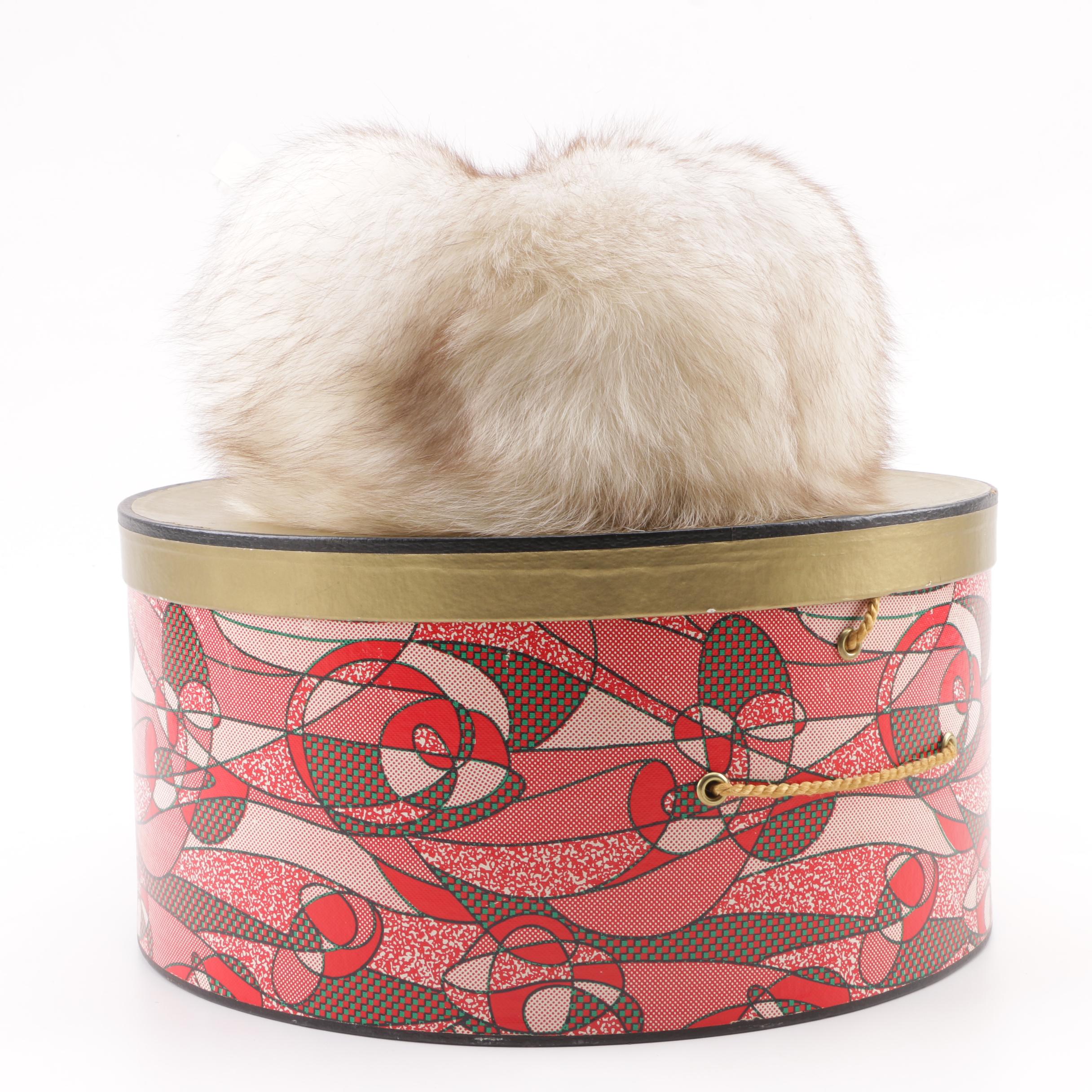 Women's Vintage Bachrach's Millinery Fox Fur Hat with Hat Box