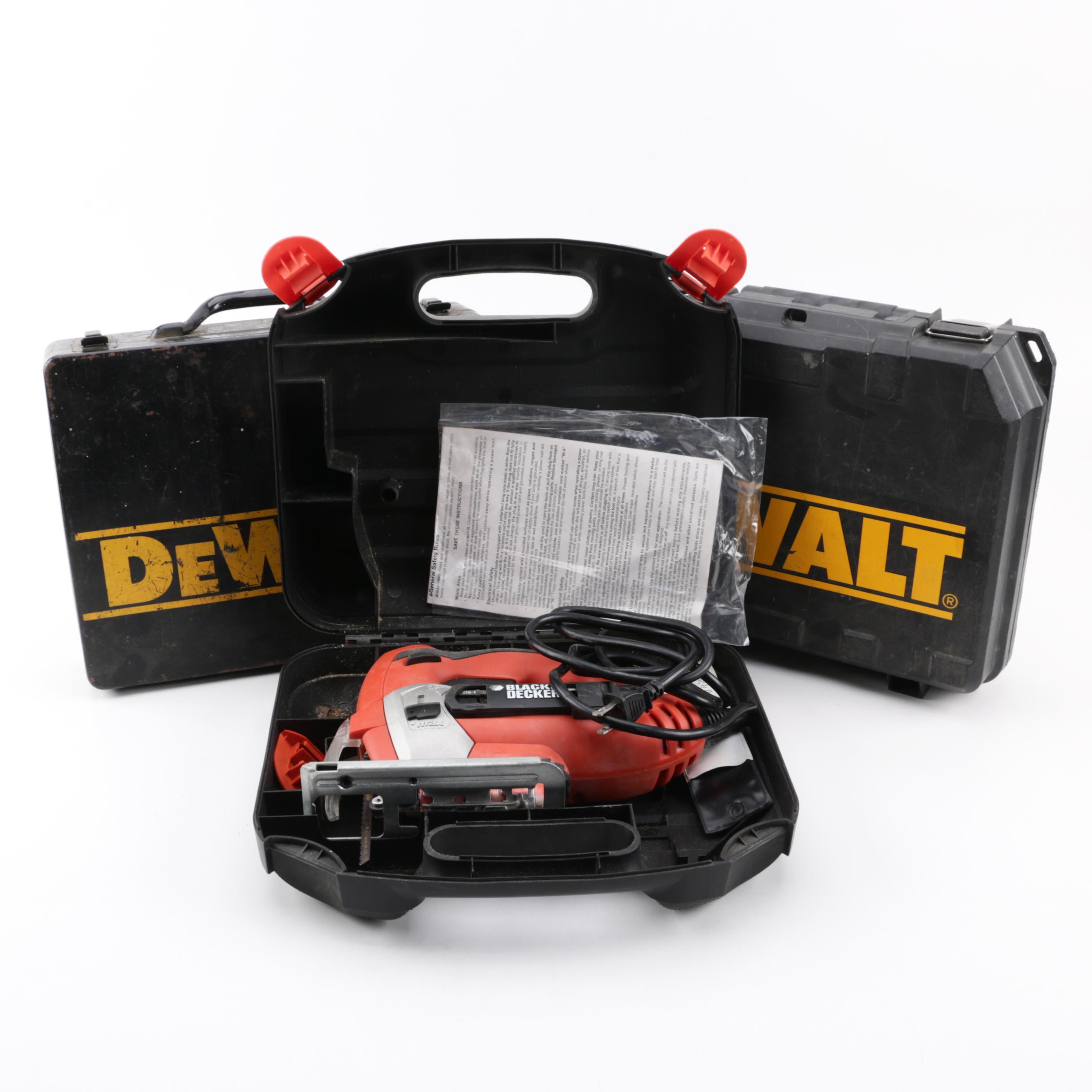 Dewalt Drill and Black+Decker Jig Saw with Drill Bit Sharpener