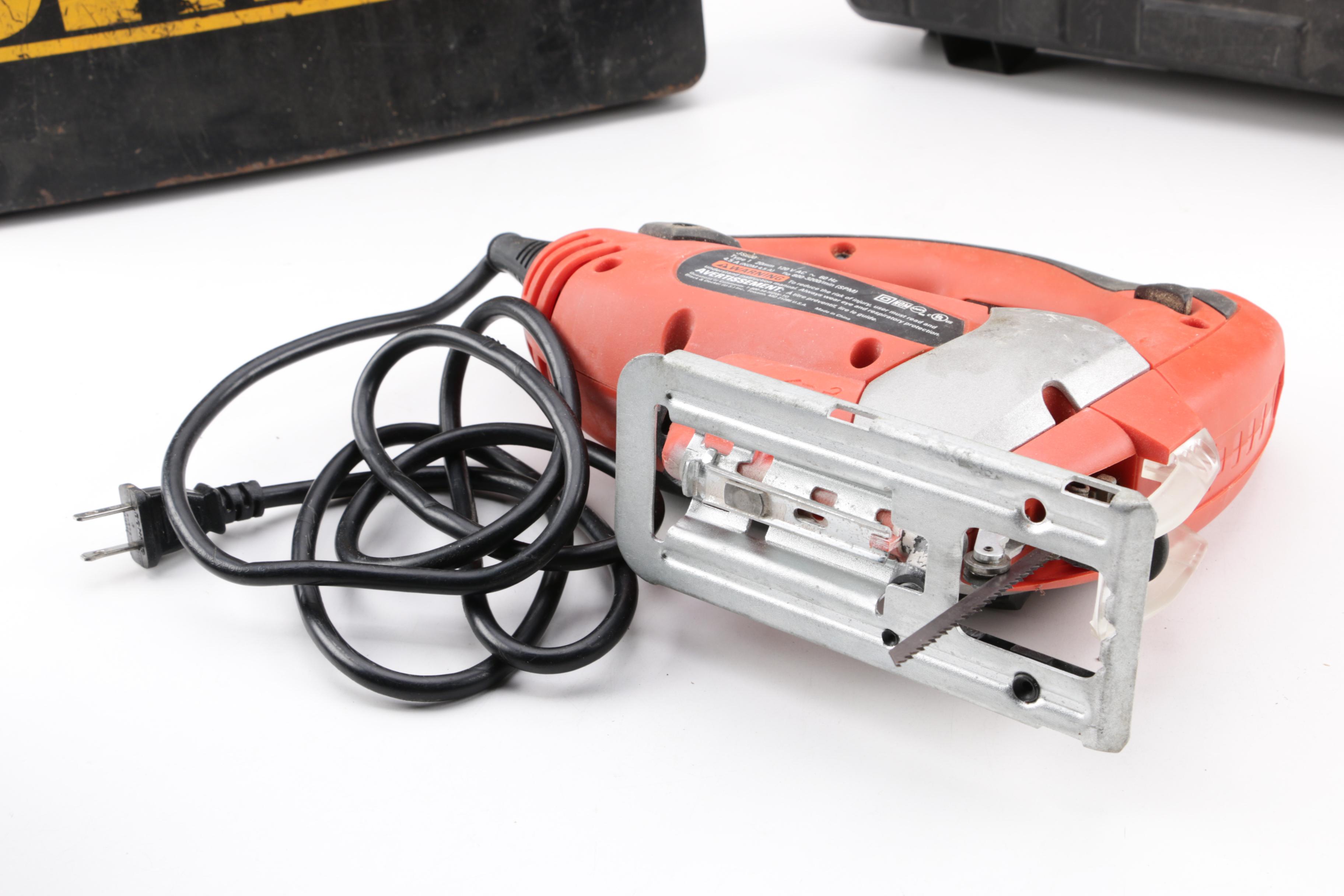 Dewalt Drill and Black+Decker Jig Saw with Drill Bit Sharpener