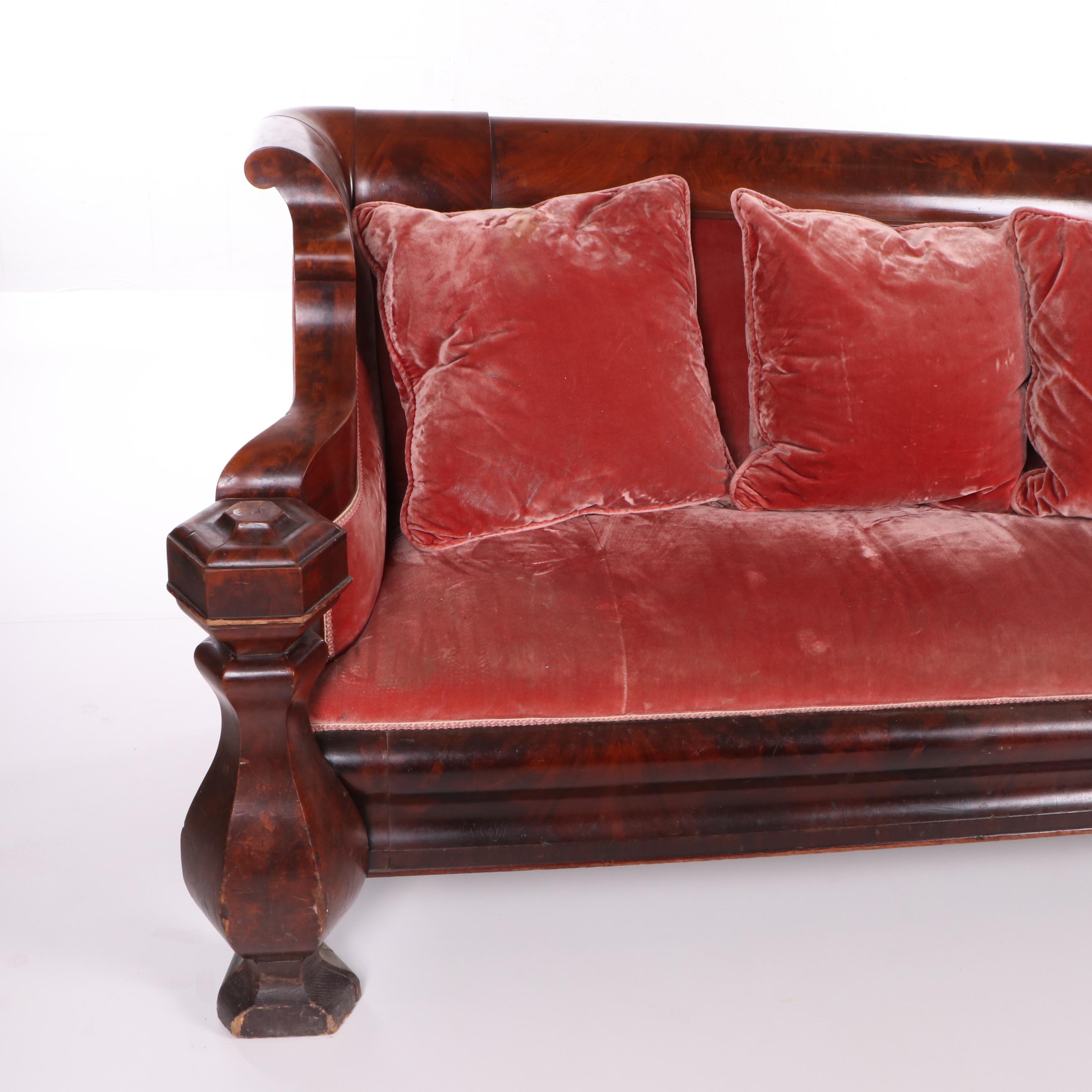 American Empire Mahogany Frame Upholstered Sofa, Mid-19th Century