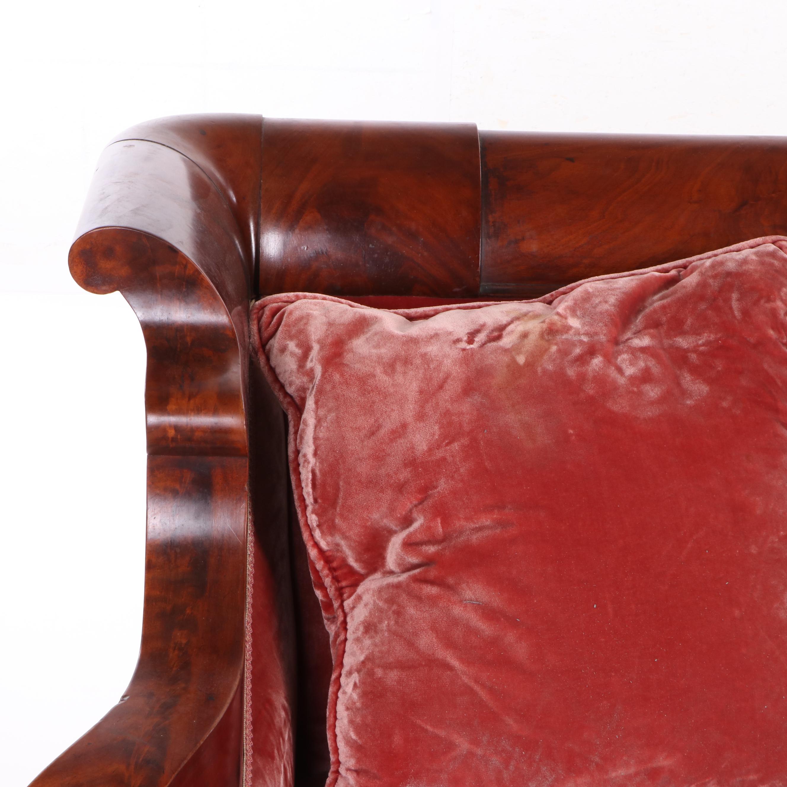 American Empire Mahogany Frame Upholstered Sofa, Mid-19th Century