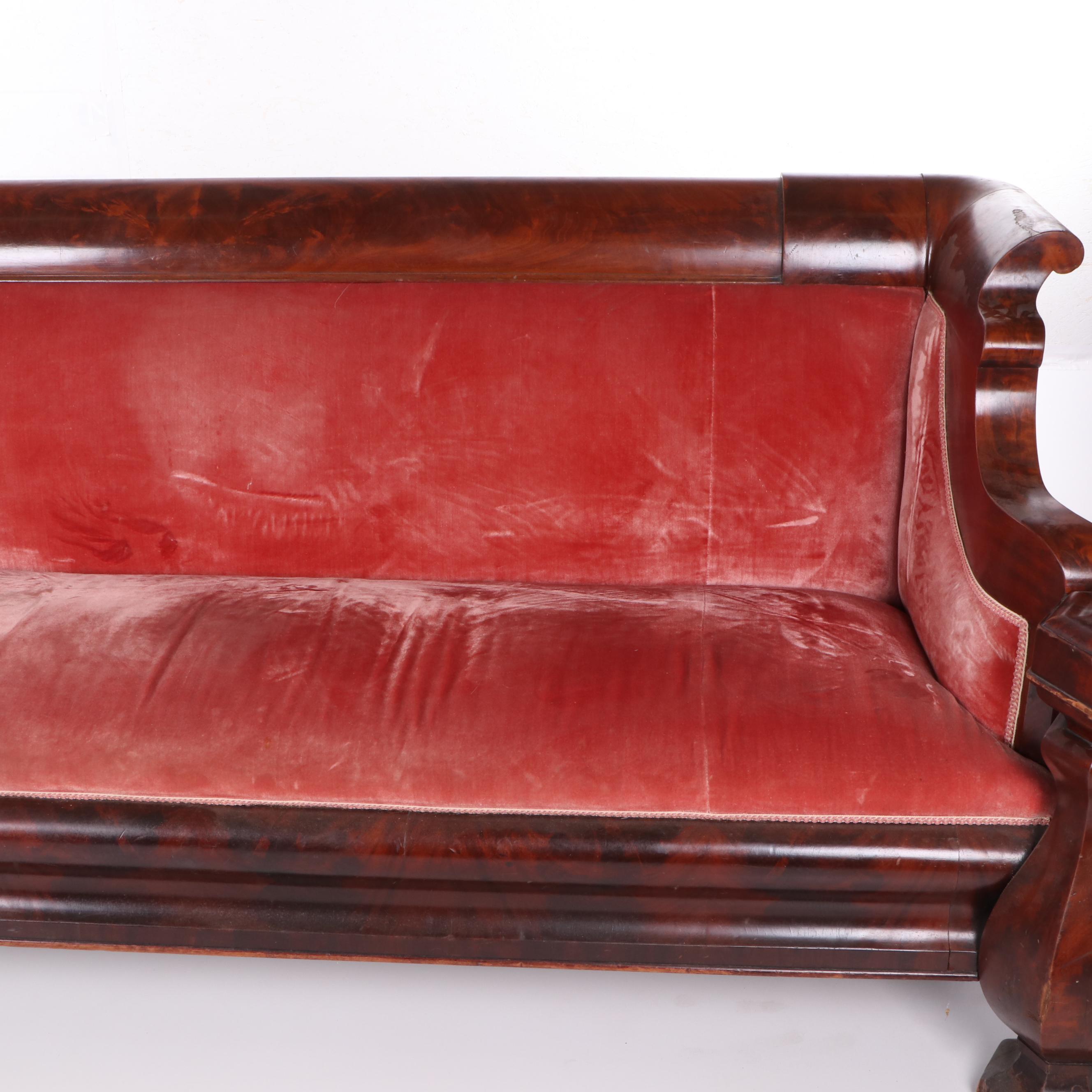American Empire Mahogany Frame Upholstered Sofa, Mid-19th Century
