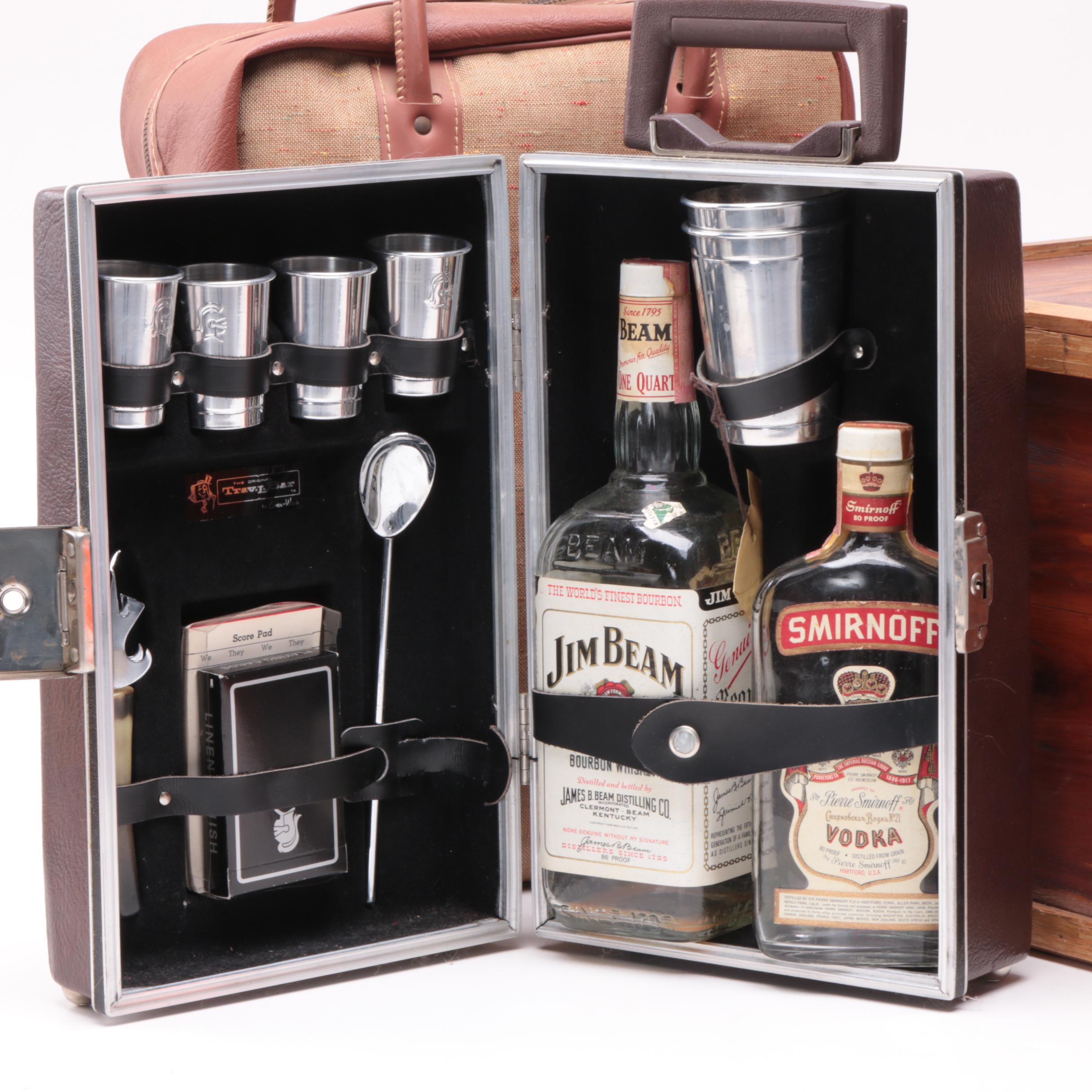 Vintage Ever Wear "Trav-L-Bar", Thermos Picnic Set, and Wooden Storage Box