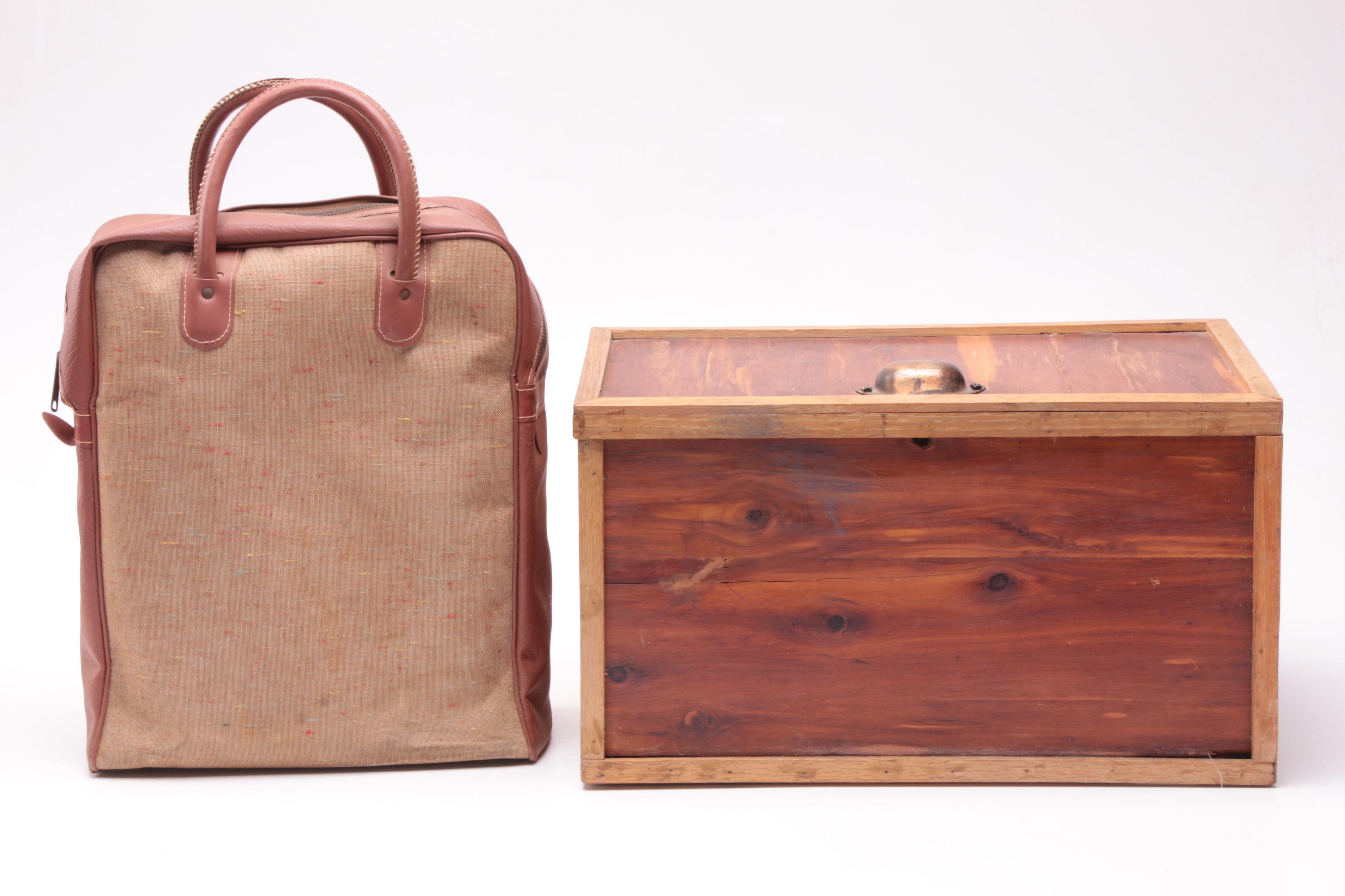 Vintage Ever Wear "Trav-L-Bar", Thermos Picnic Set, and Wooden Storage Box