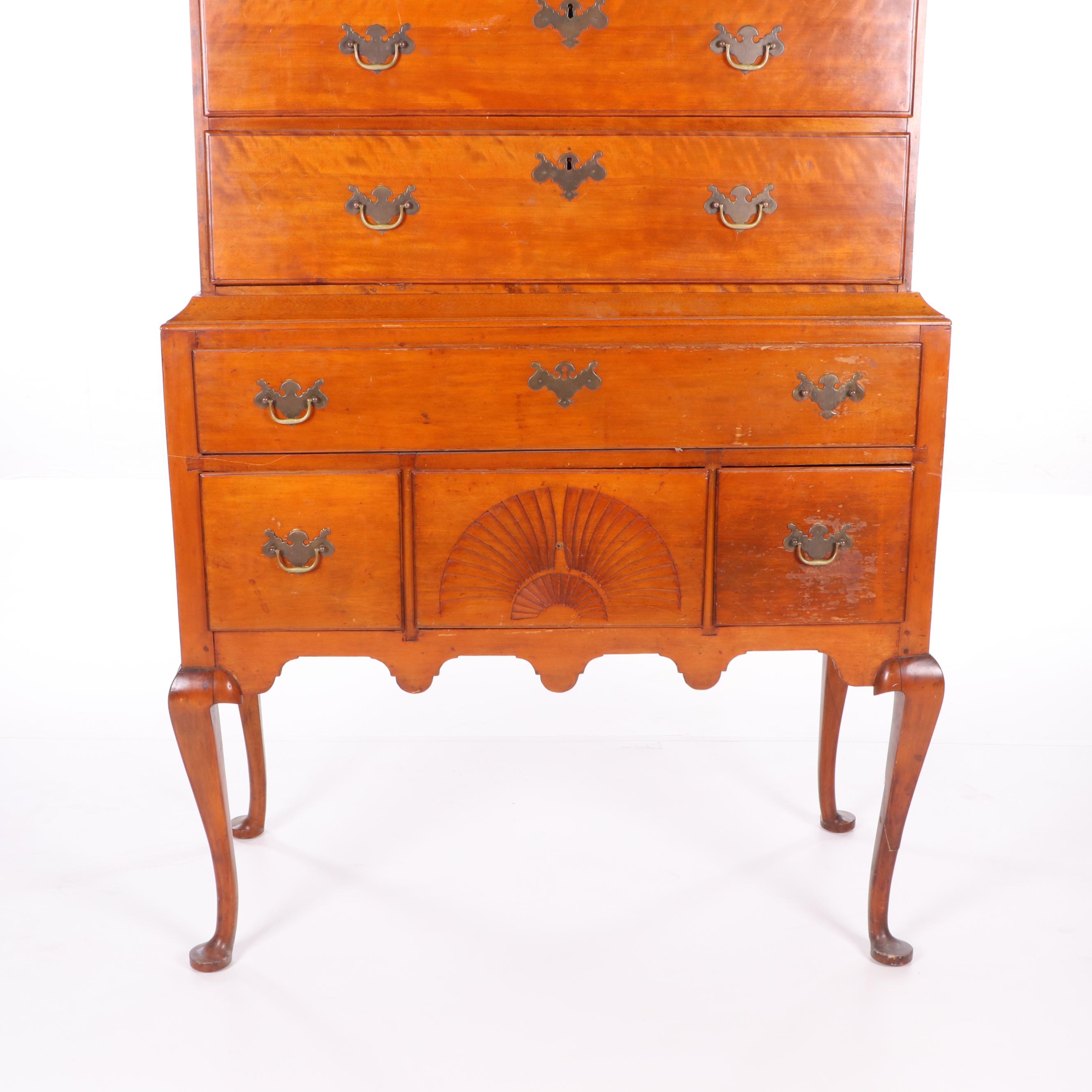 New England Queen Anne Cherrywood Highboy, Mid 18th Century