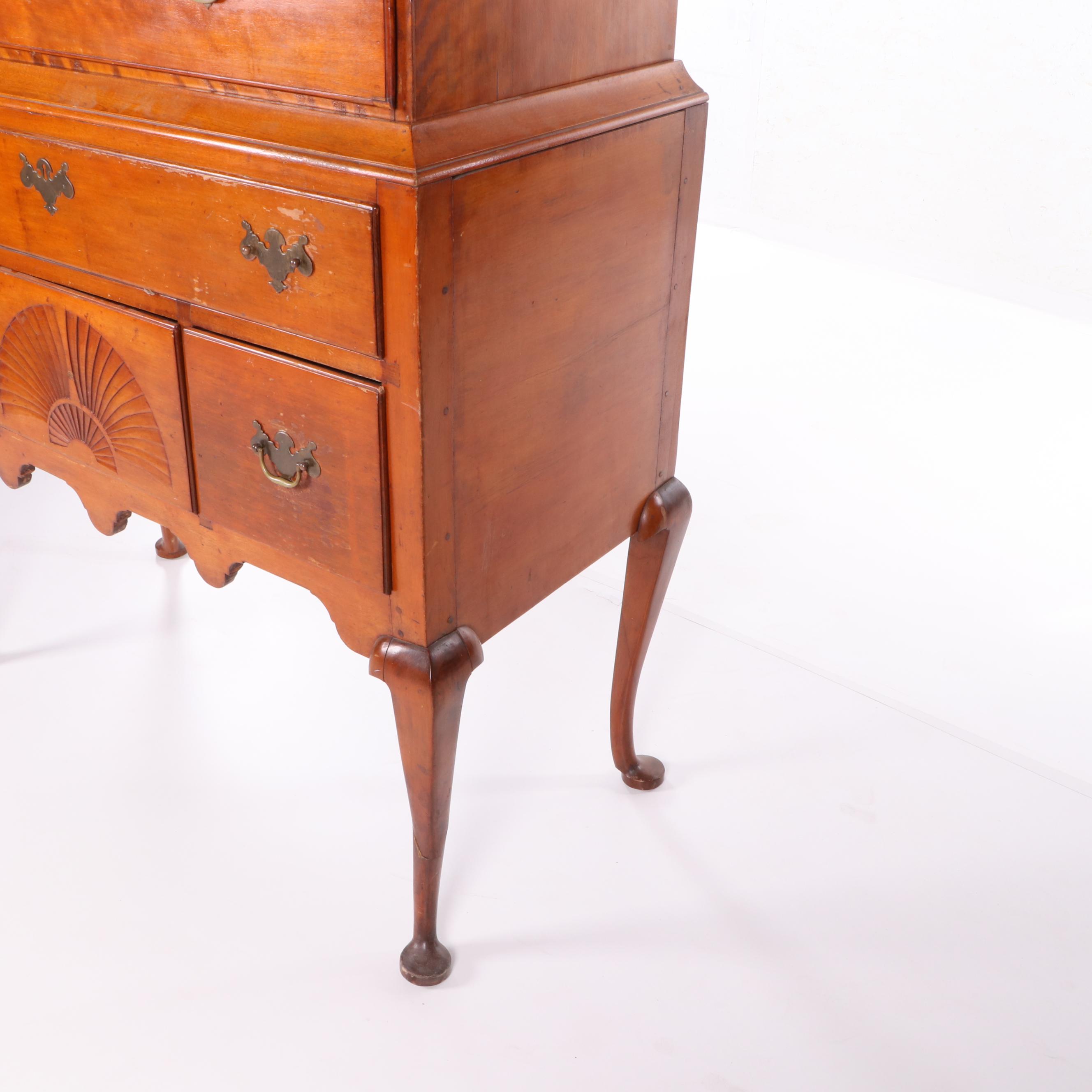 New England Queen Anne Cherrywood Highboy, Mid 18th Century